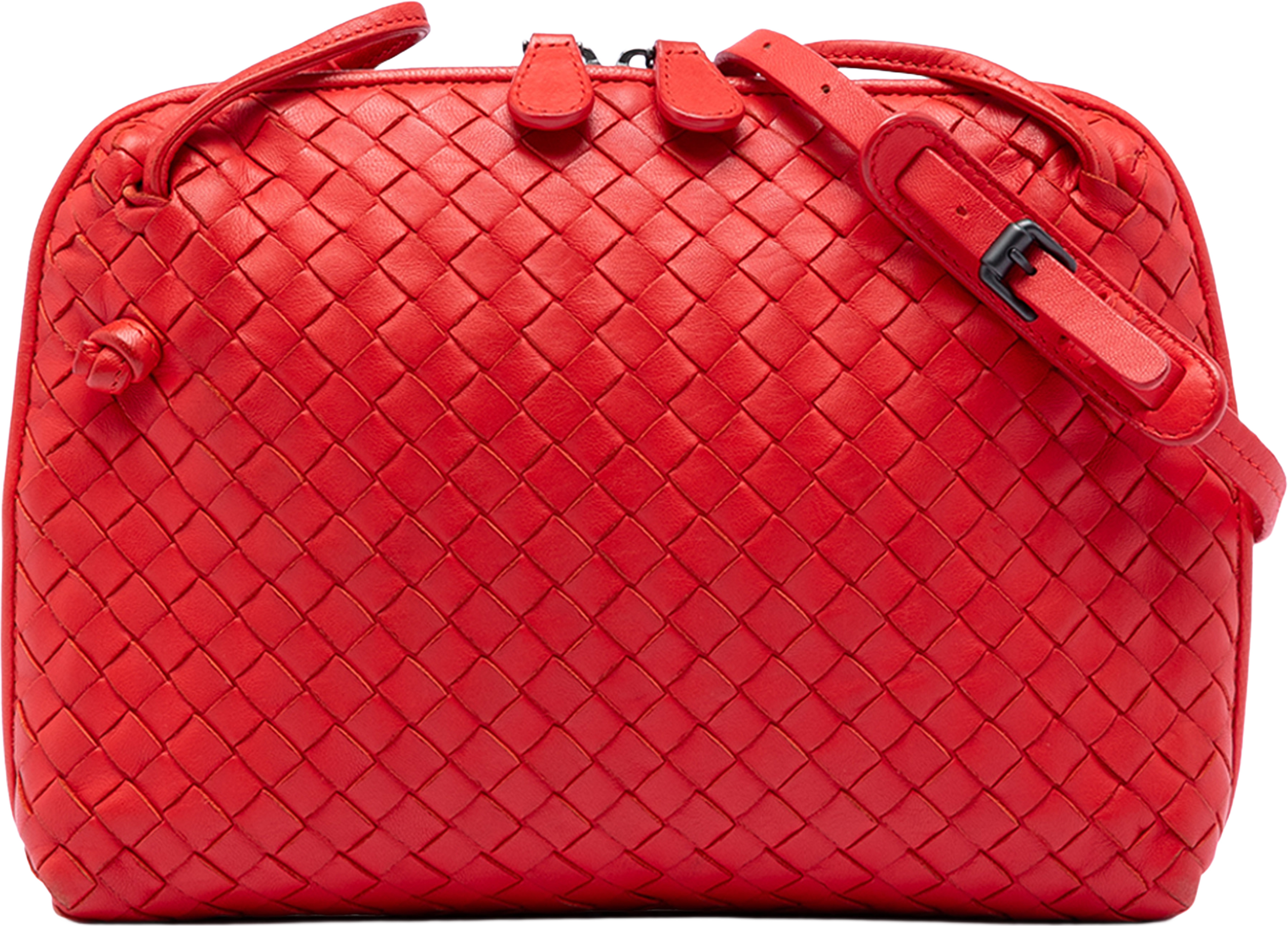 Bottega Veneta Nappa Intrecciato Nodini Crossbody, från Luxclusif, i färgen red. Klicka för att öppna bilden i stort format