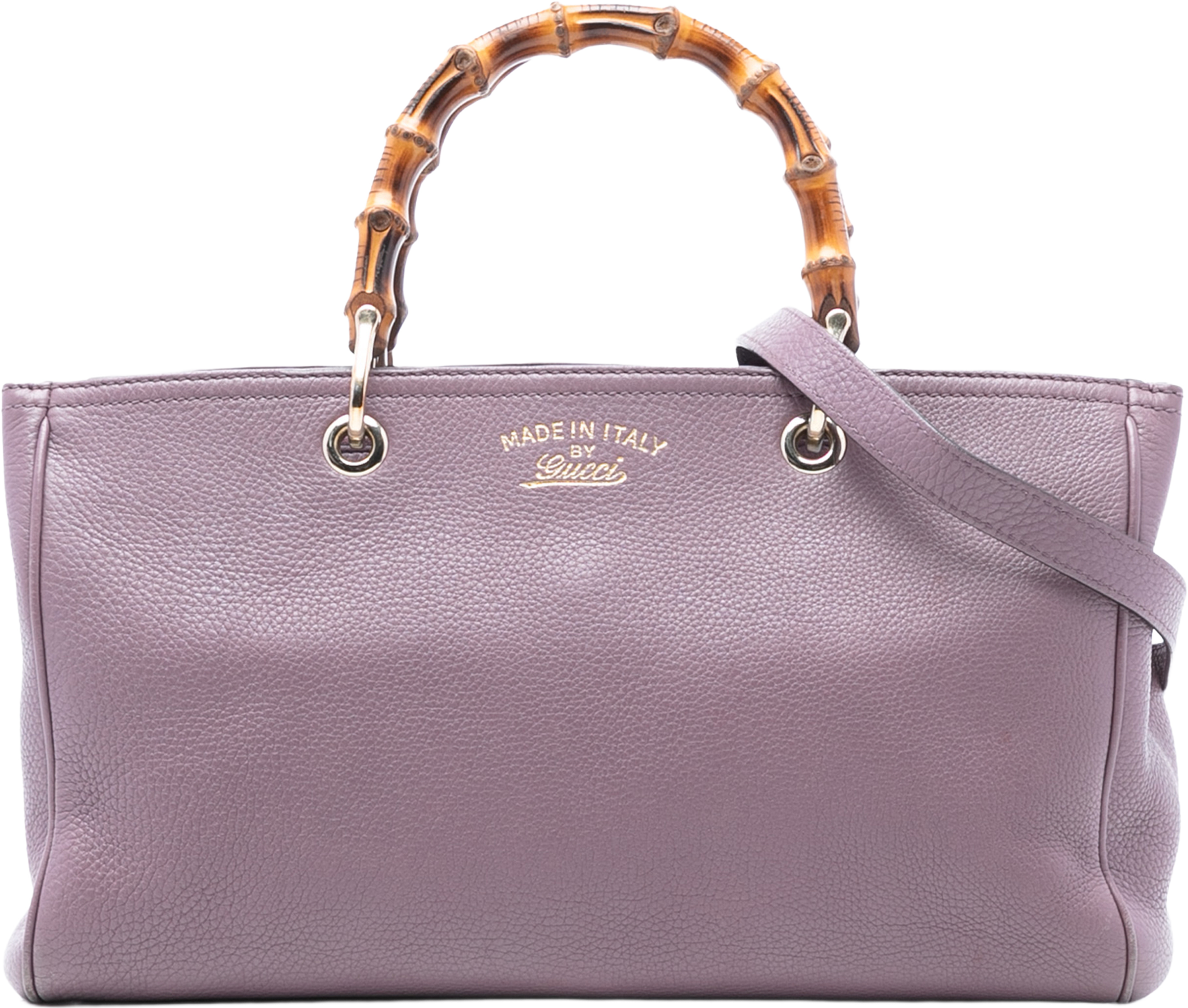 Gucci Medium Calfskin Bamboo Shopper Satchel, från Luxclusif, i färgen lilac. Klicka för att öppna bilden i stort format