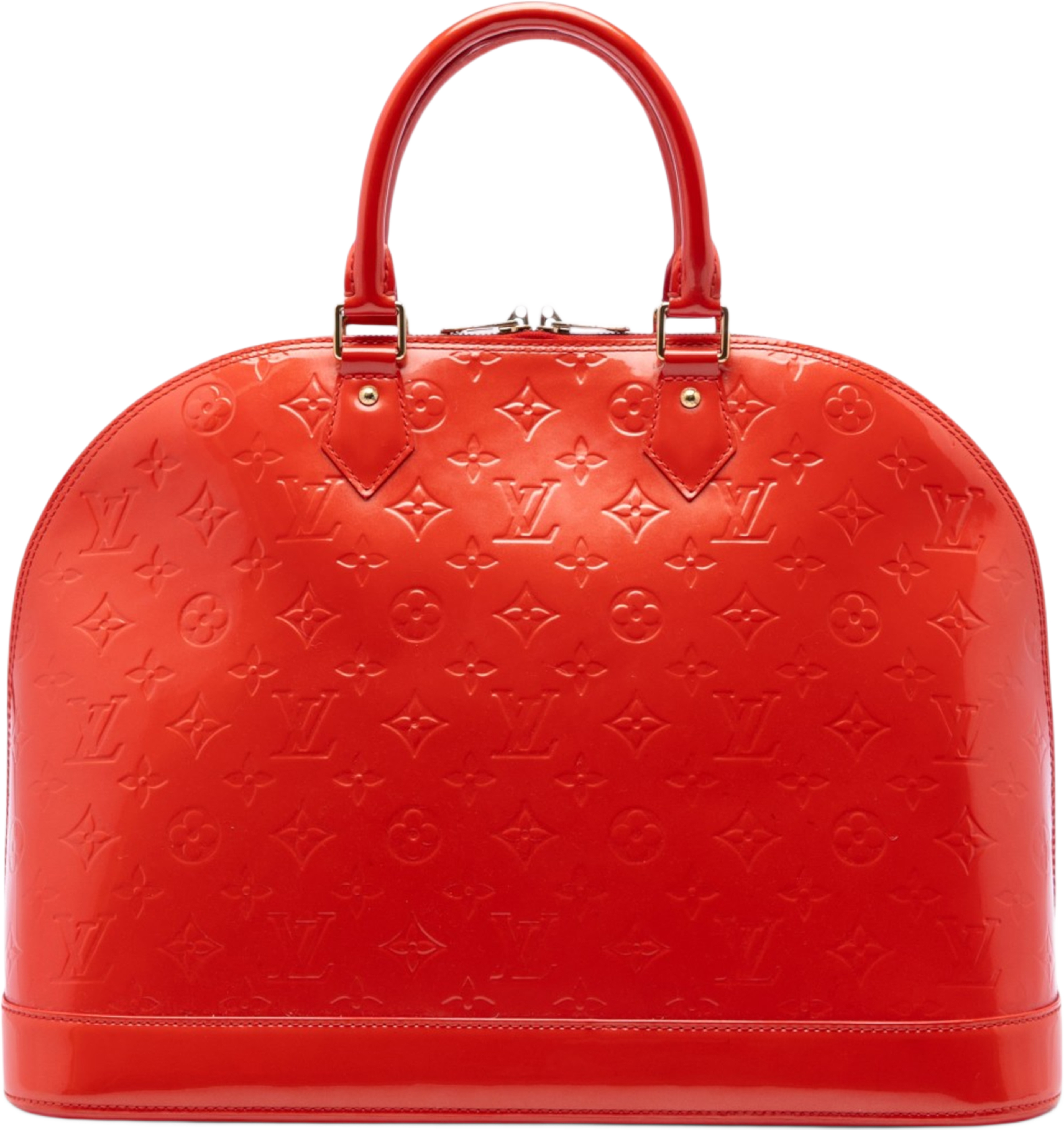 Louis Vuitton Monogram Vernis Alma Gm, från Luxclusif, i färgen red orange. Klicka för att öppna bilden i stort format