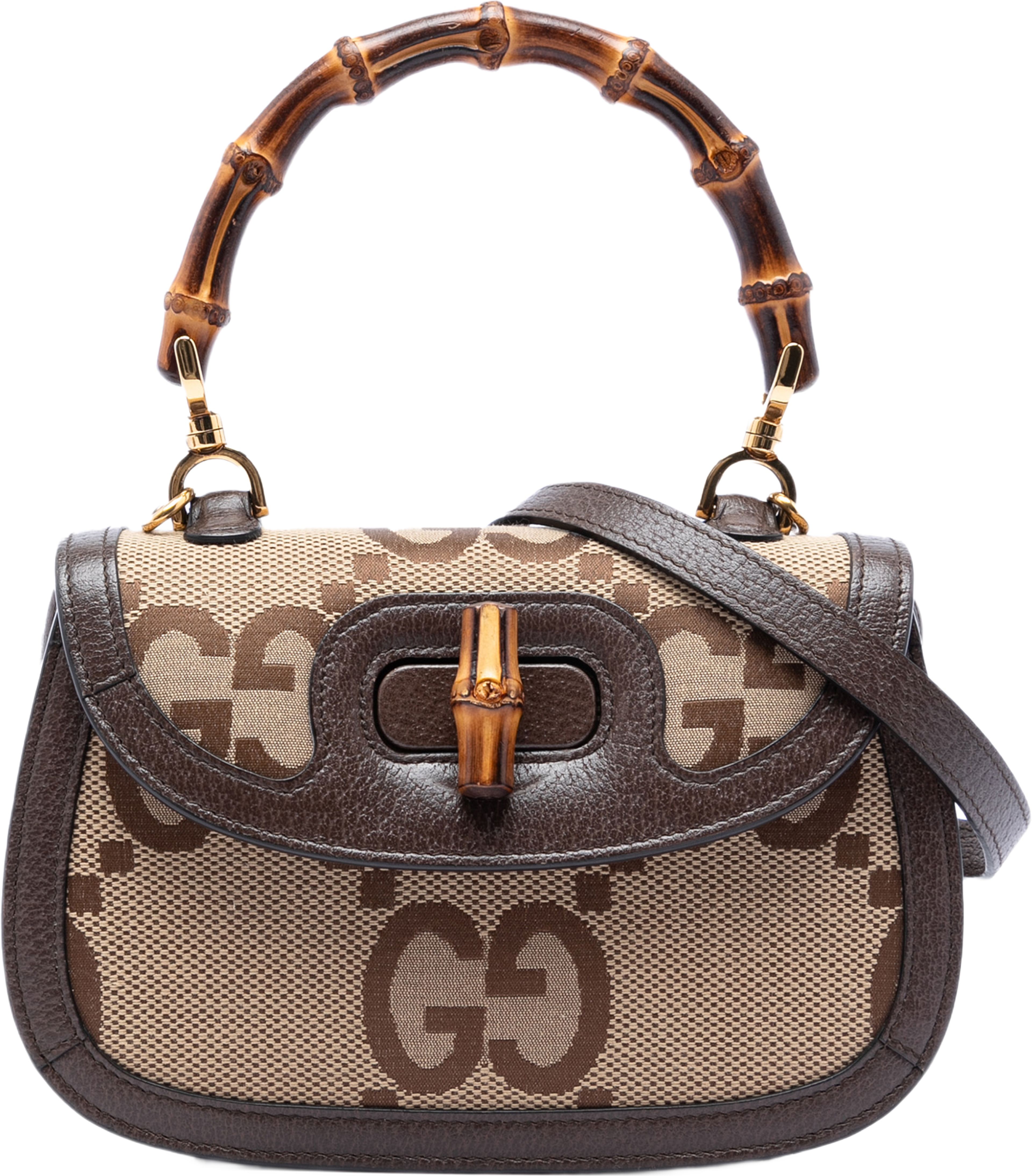 Gucci Small Jumbo Gg Canvas Bamboo 1947 Top Handle Bag, från Luxclusif, i färgen beige. Klicka för att öppna bilden i stort format