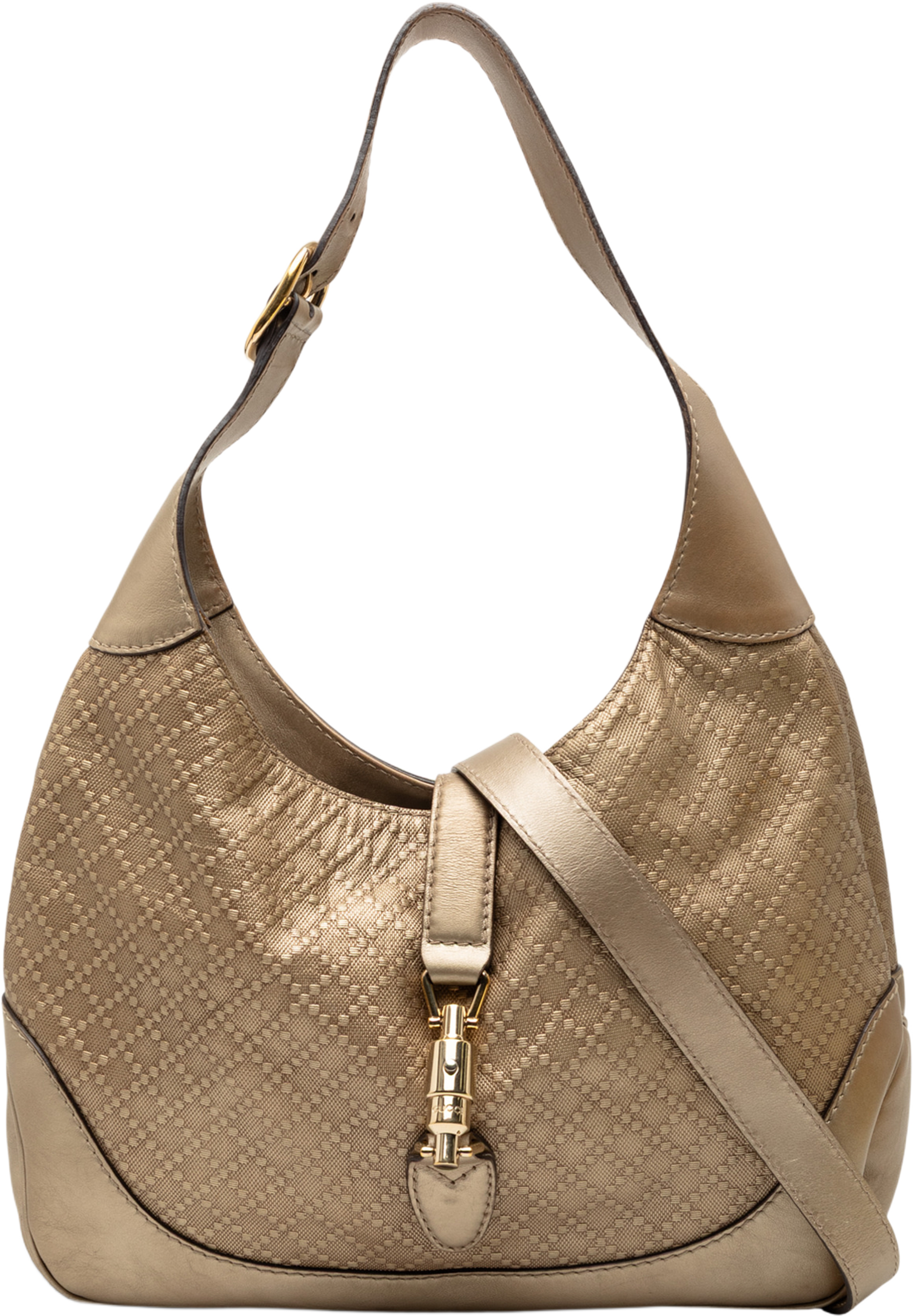 Gucci Diamante Leather Jackie O Bouvier Shoulder Bag, från Luxclusif, i färgen gold. Klicka för att öppna bilden i stort format