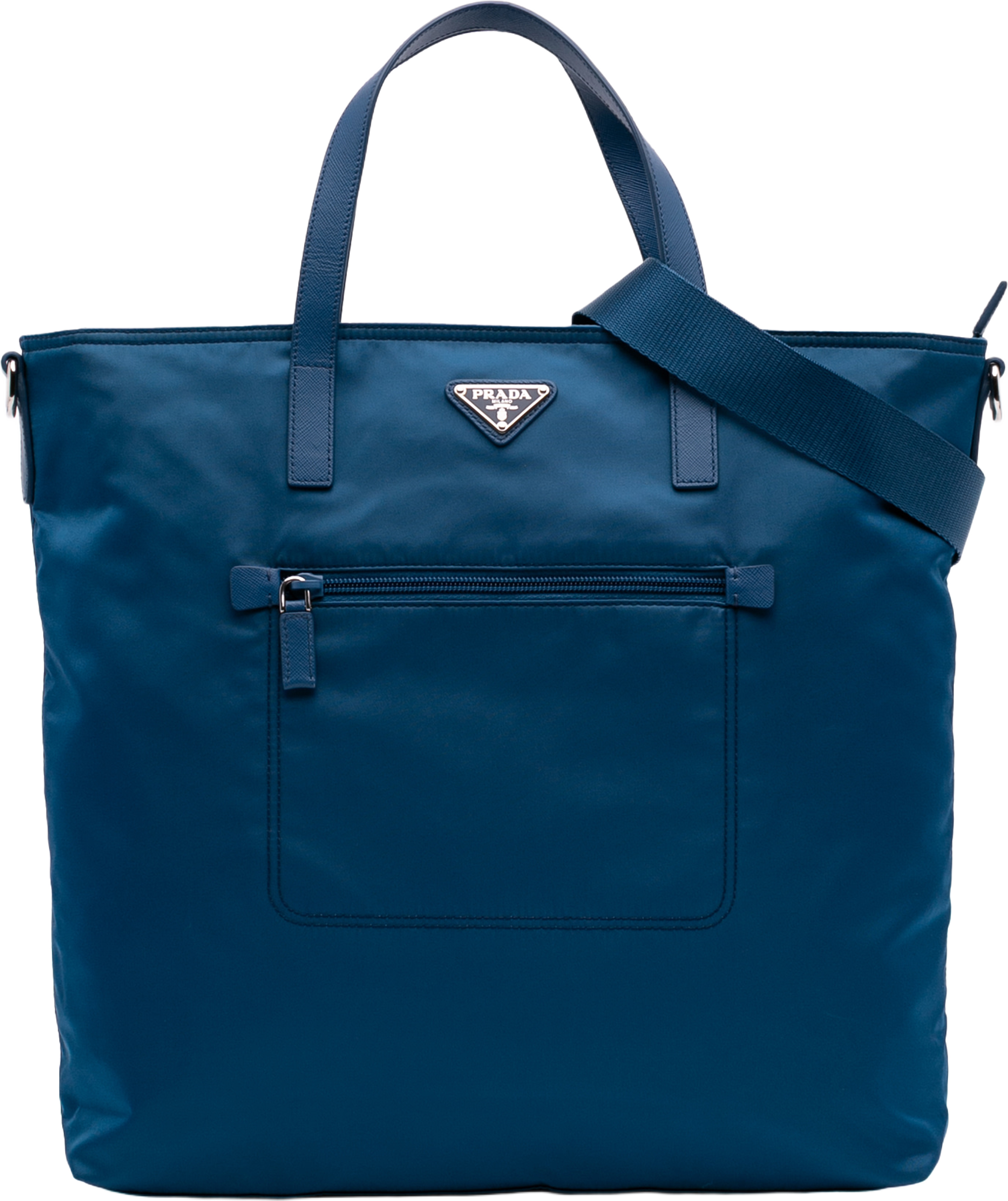 Prada Tessuto Zip Top Convertible Tote, från Luxclusif, i färgen blue. Klicka för att öppna bilden i stort format