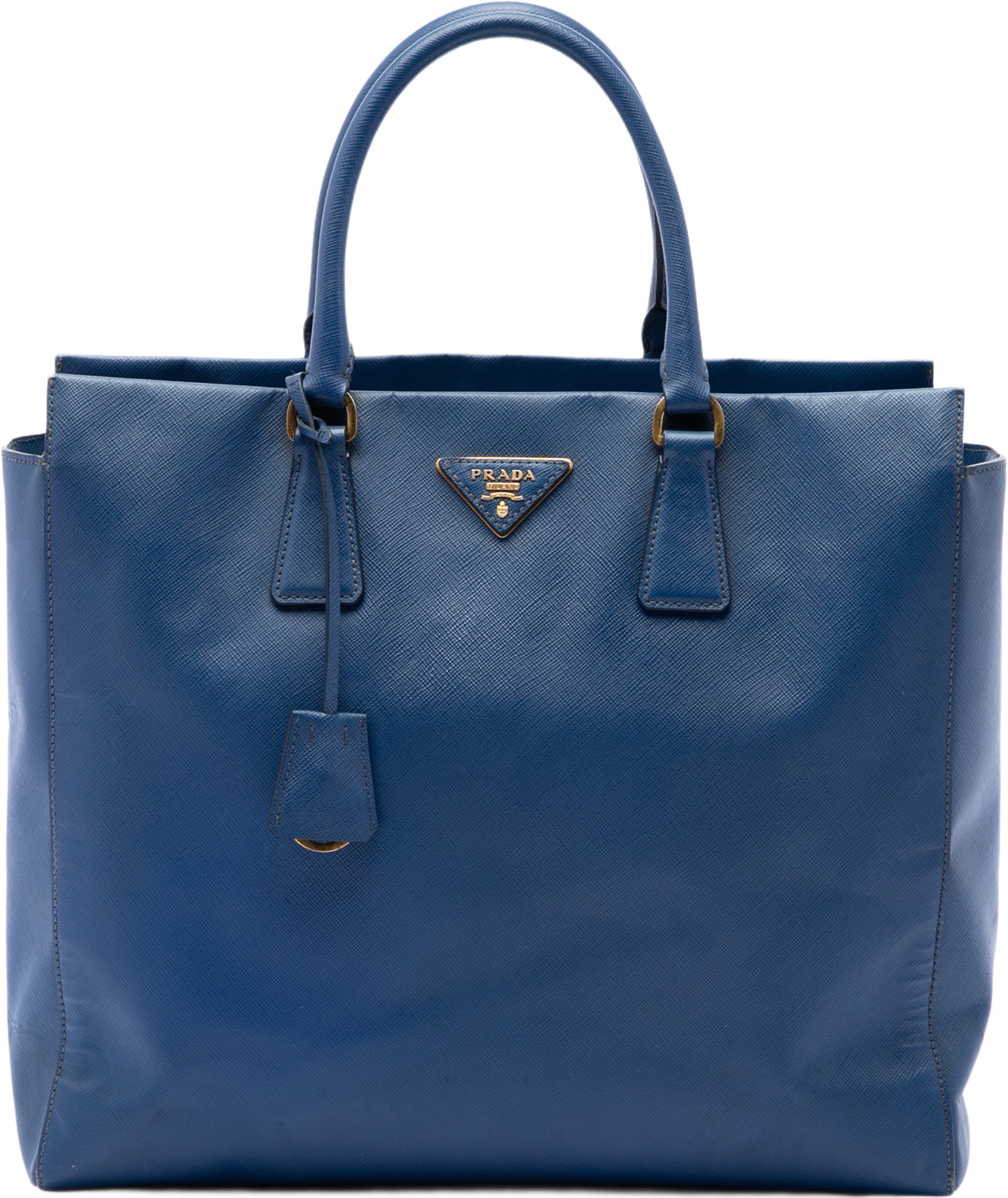 Prada Saffiano Lux Open Convertible Tote, från Luxclusif, i färgen blå. Klicka för att öppna bilden i stort format