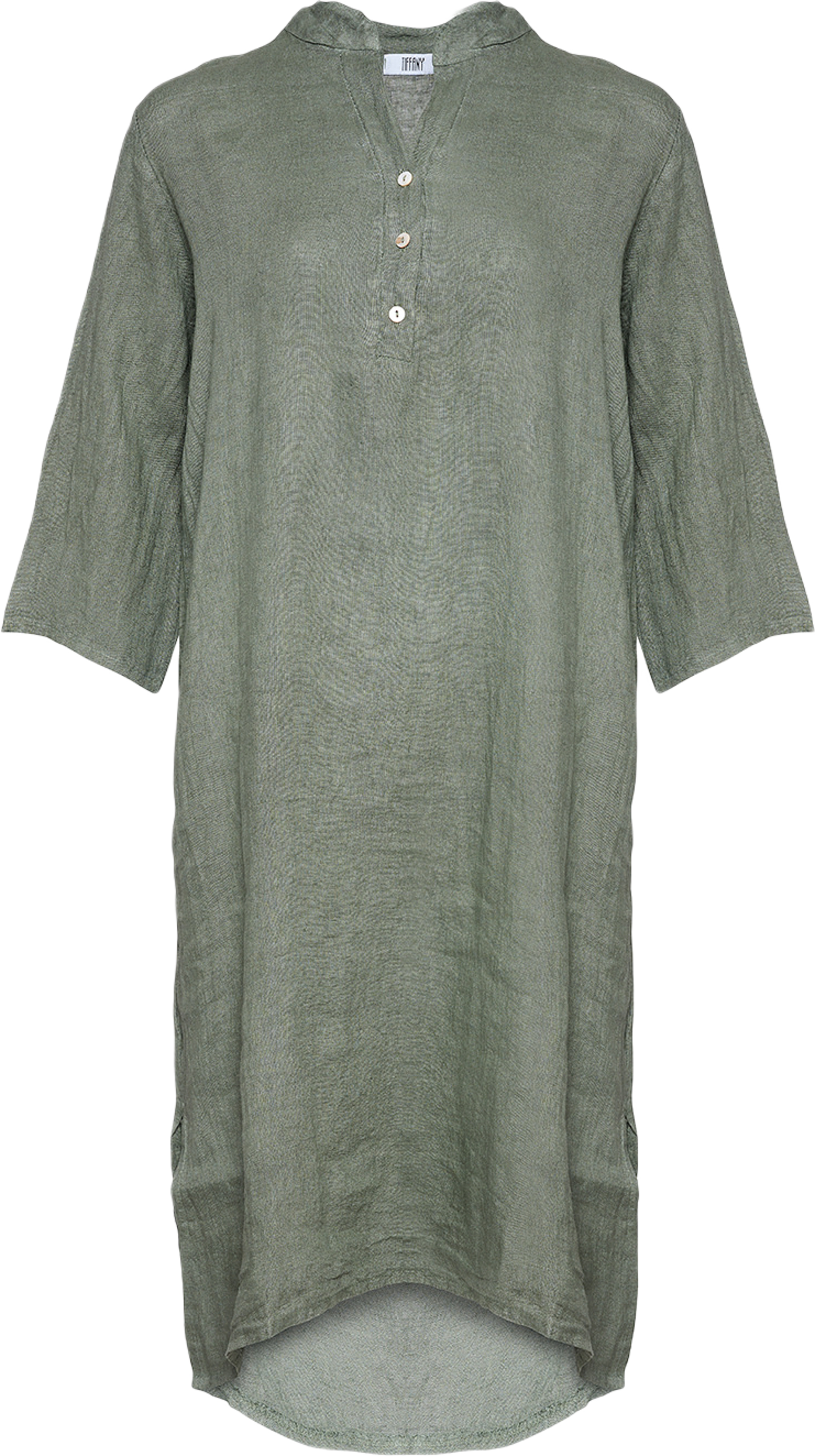 18970p,  Long Shirt Dress With Pocket, Linen - Army