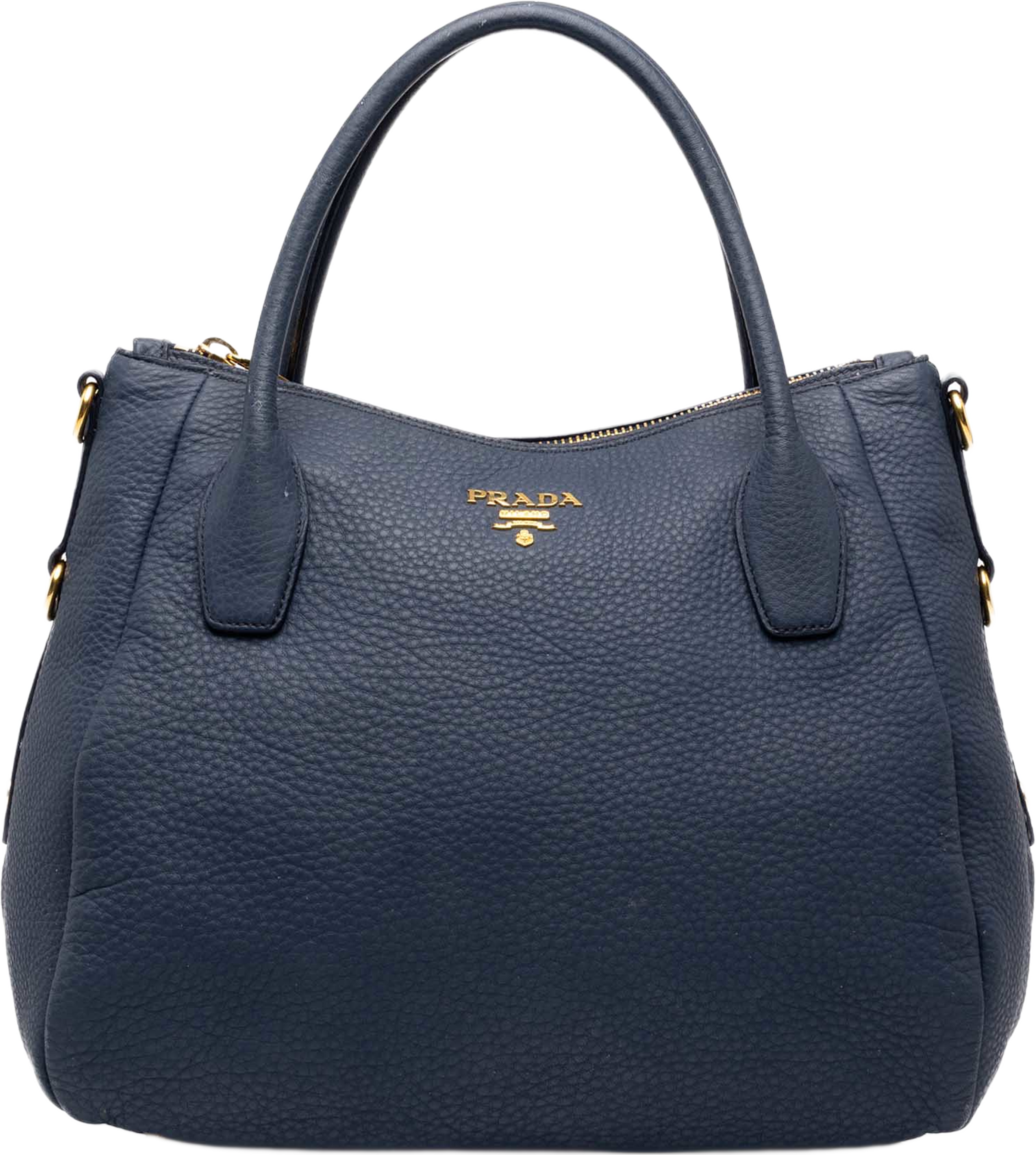 Prada Vitello Daino Zip Top Convertible Tote, från Luxclusif, i färgen blå. Klicka för att öppna bilden i stort format
