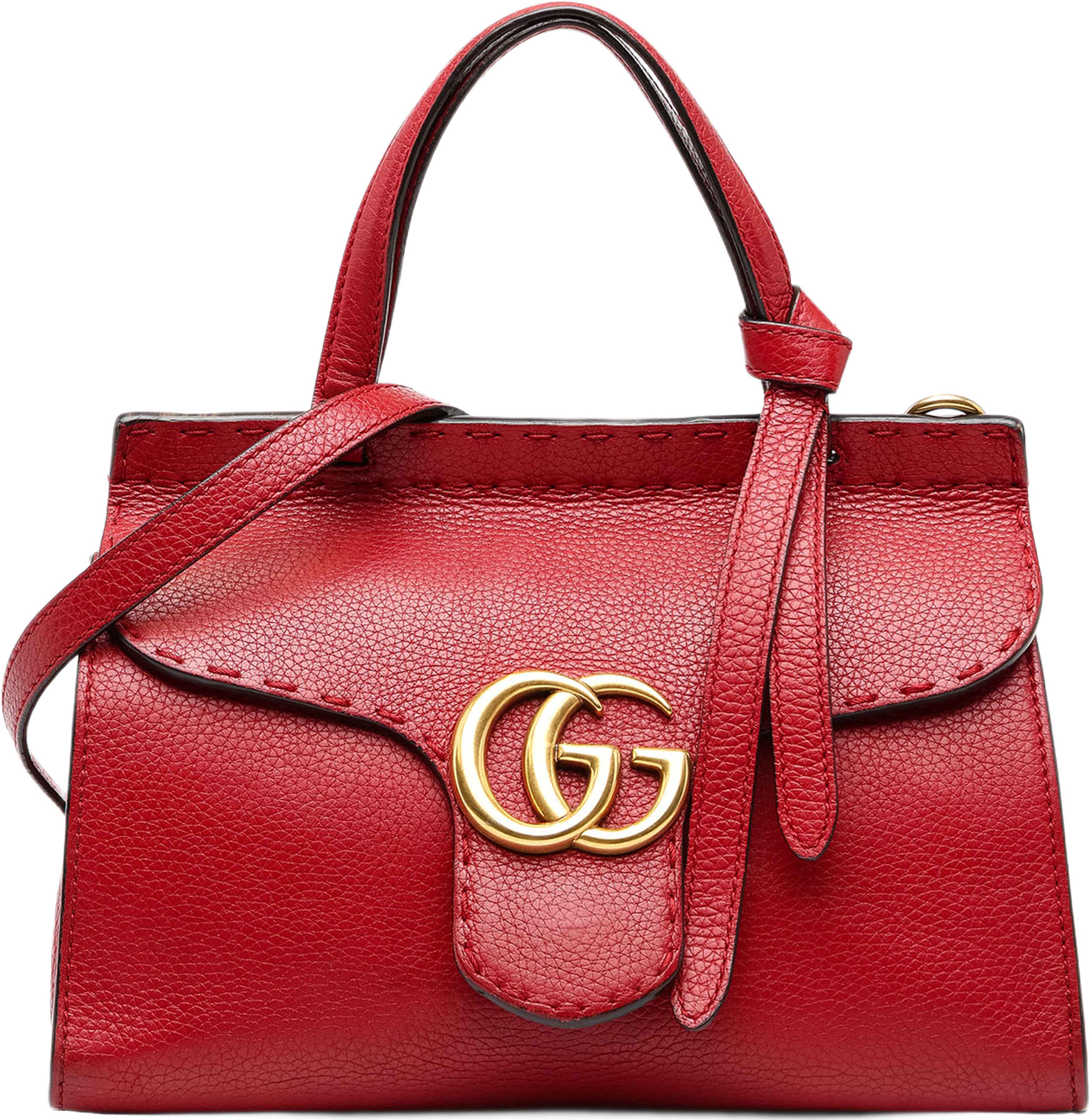 Gucci Small Gg Marmont Calfskin Top Handle Satchel, från Luxclusif, i färgen röd. Klicka för att öppna bilden i stort format
