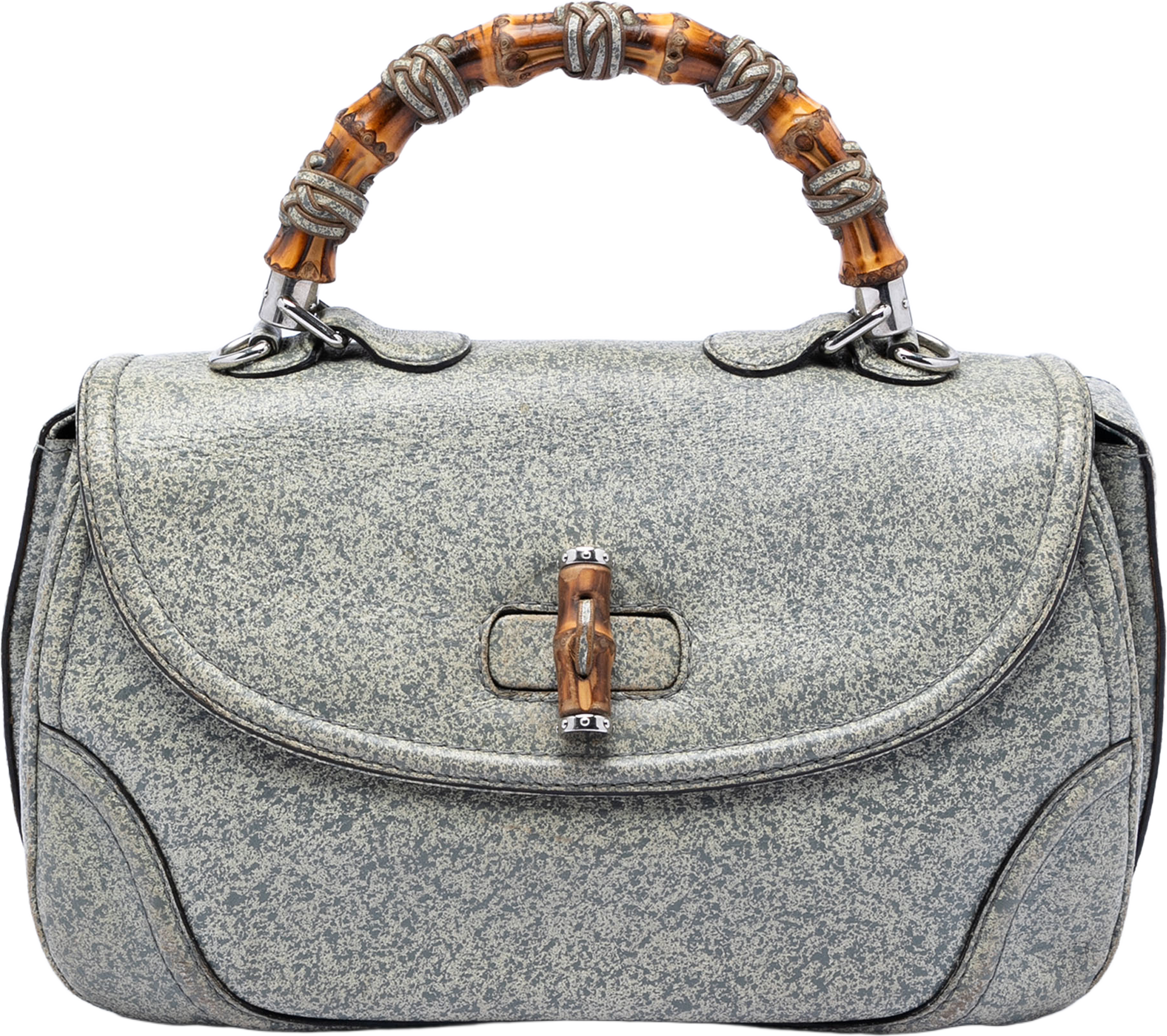 Gucci Large Speckled Leather New Bamboo Top Handle Bag, från Luxclusif, i färgen gray. Klicka för att öppna bilden i stort format
