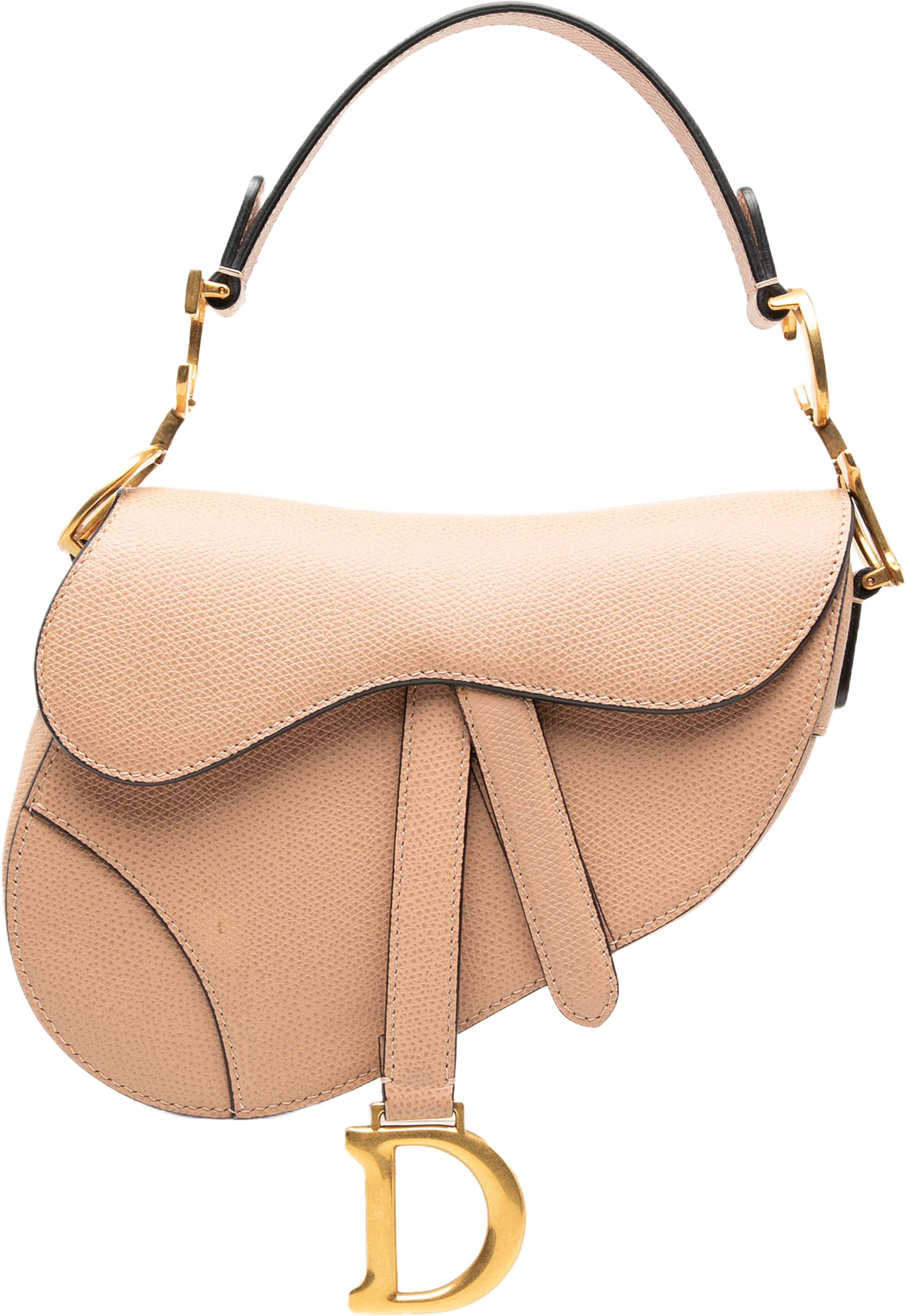 Dior Mini Grained Calfskin Saddle Bag, från Luxclusif, i färgen beige. Klicka för att öppna bilden i stort format