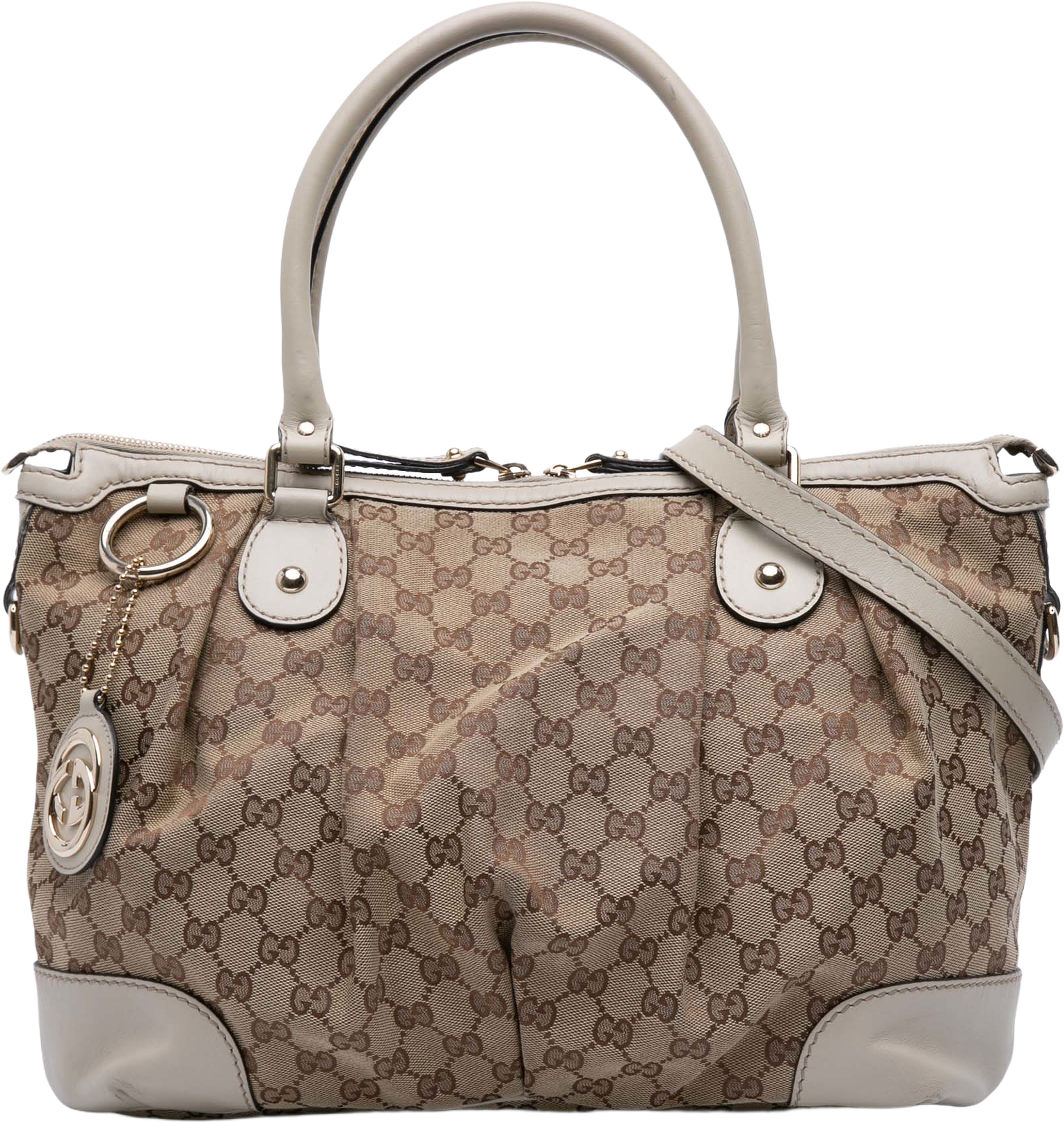 Gucci Gg Canvas Sukey Satchel, från Luxclusif, i färgen beige. Klicka för att öppna bilden i stort format