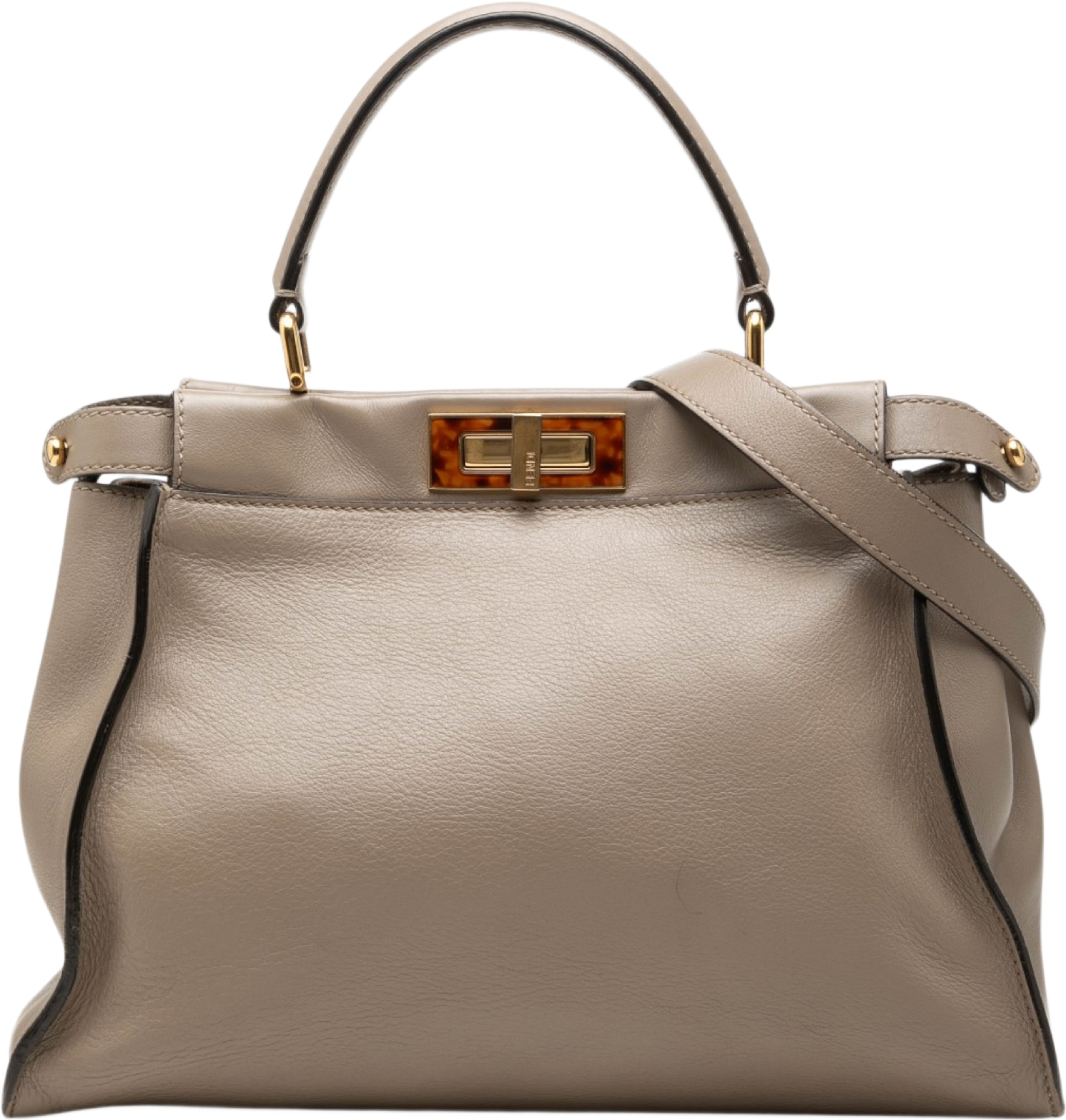 Fendi Medium Leather Peekaboo Iconic Satchel, från Luxclusif, i färgen brun. Klicka för att öppna bilden i stort format