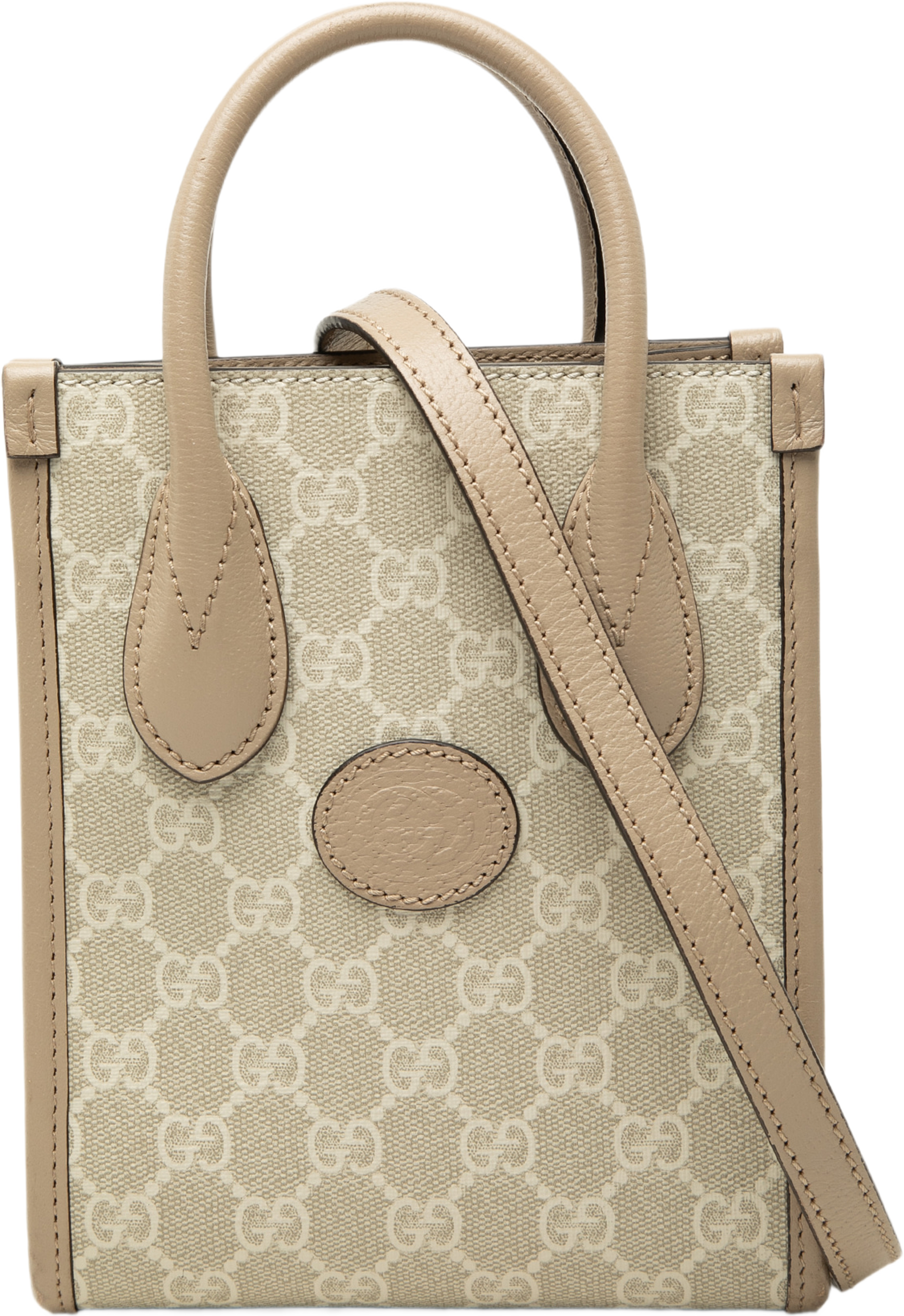 Gucci Mini Gg Supreme Interlocking G Satchel, från Luxclusif, i färgen beige. Klicka för att öppna bilden i stort format