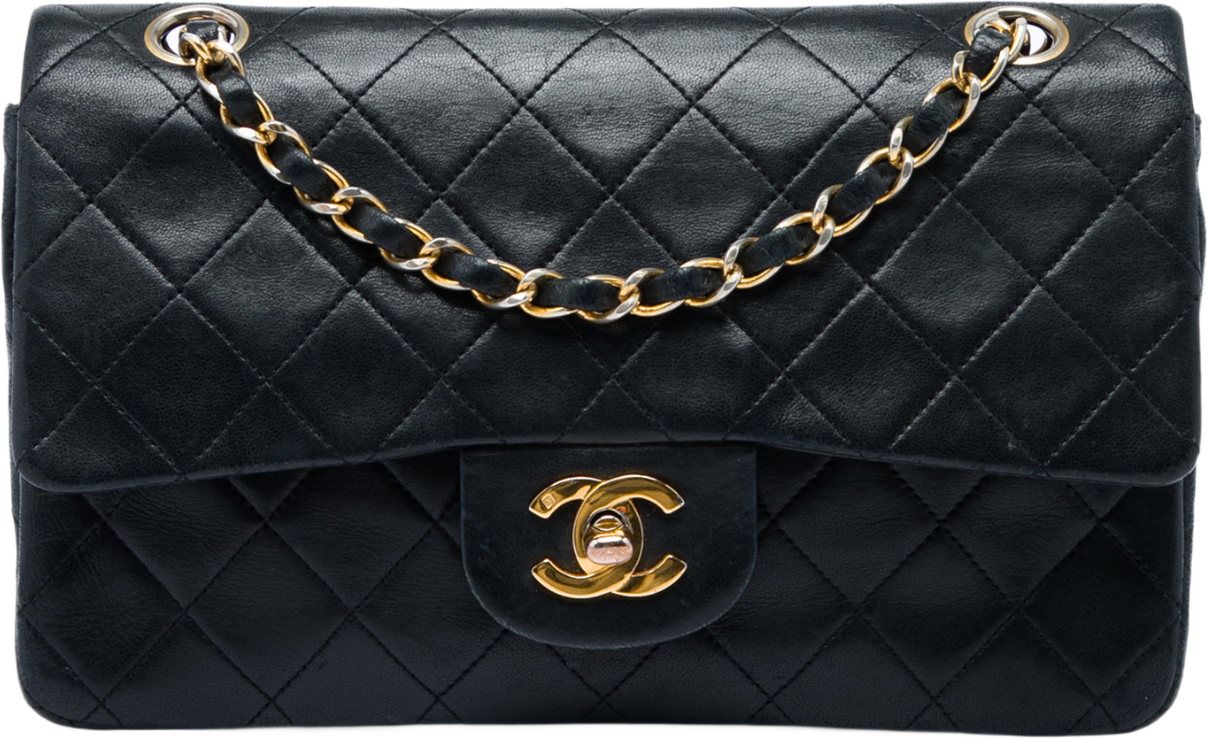 Chanel Small Classic Lambskin Double Flap, från Luxclusif, i färgen svart. Klicka för att öppna bilden i stort format