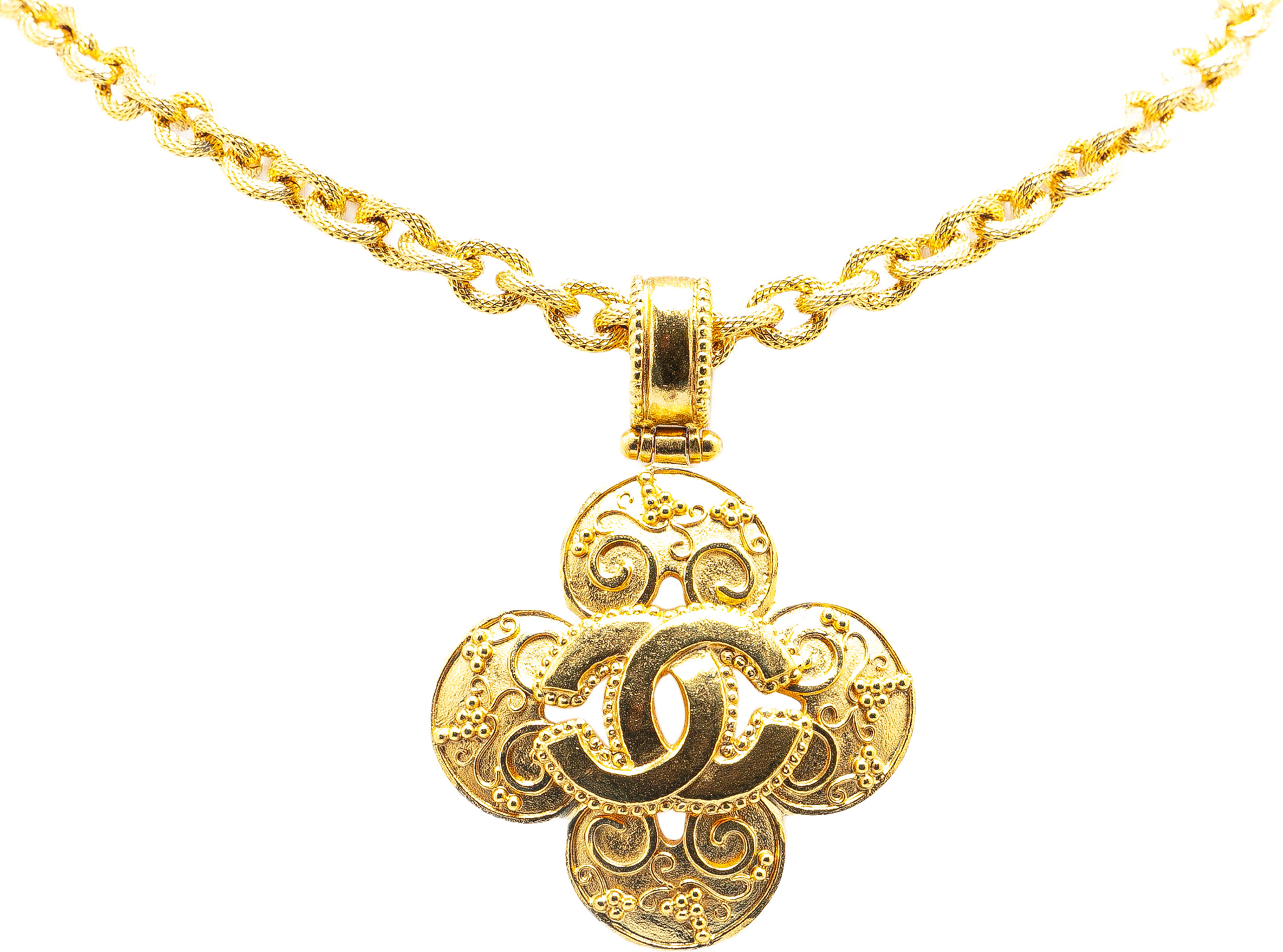 Chanel Gold Plated Cc Clover Pendant Necklace