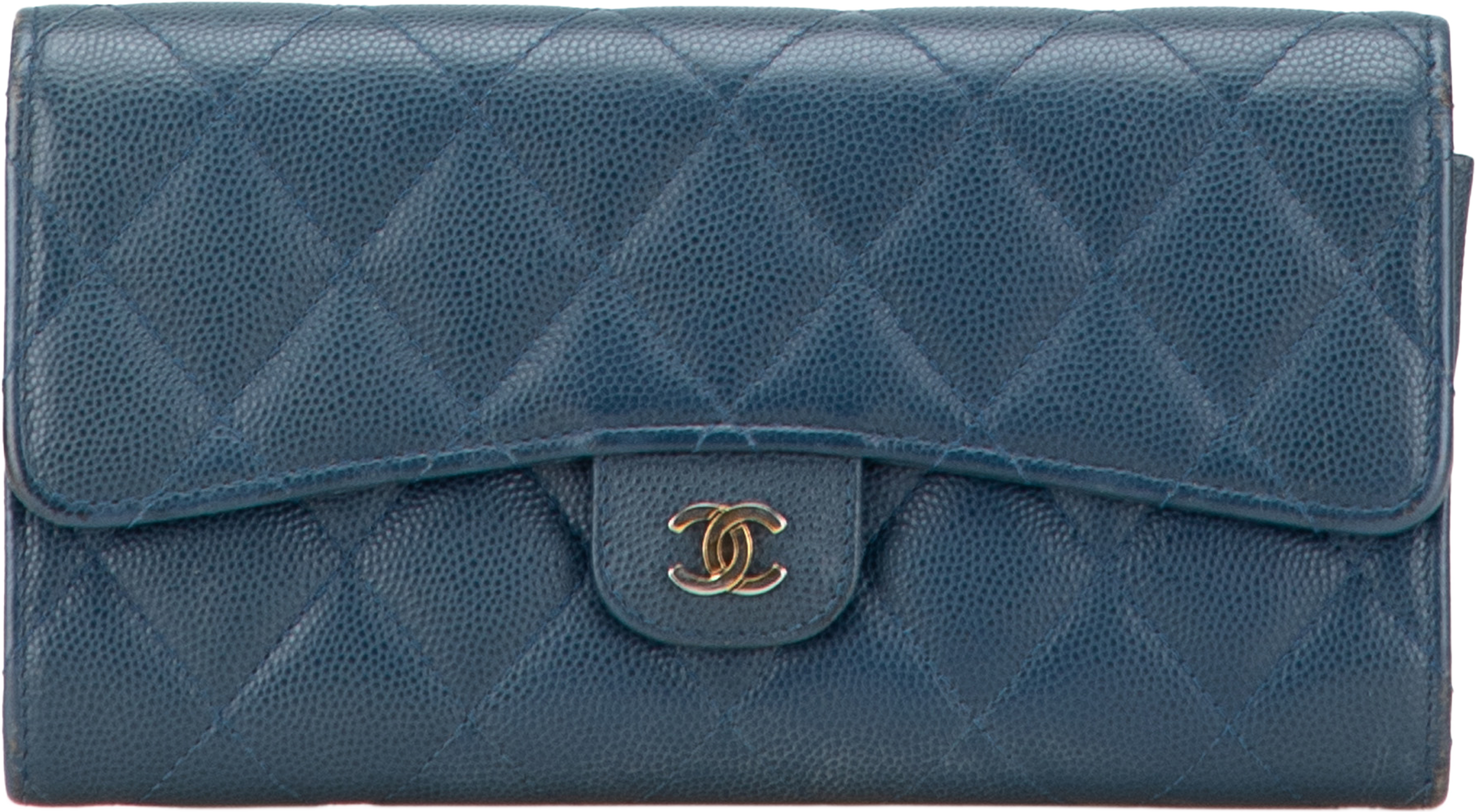 Chanel Cc Quilted Caviar Classic Flap Wallet, från Luxclusif, i färgen blue. Klicka för att öppna bilden i stort format