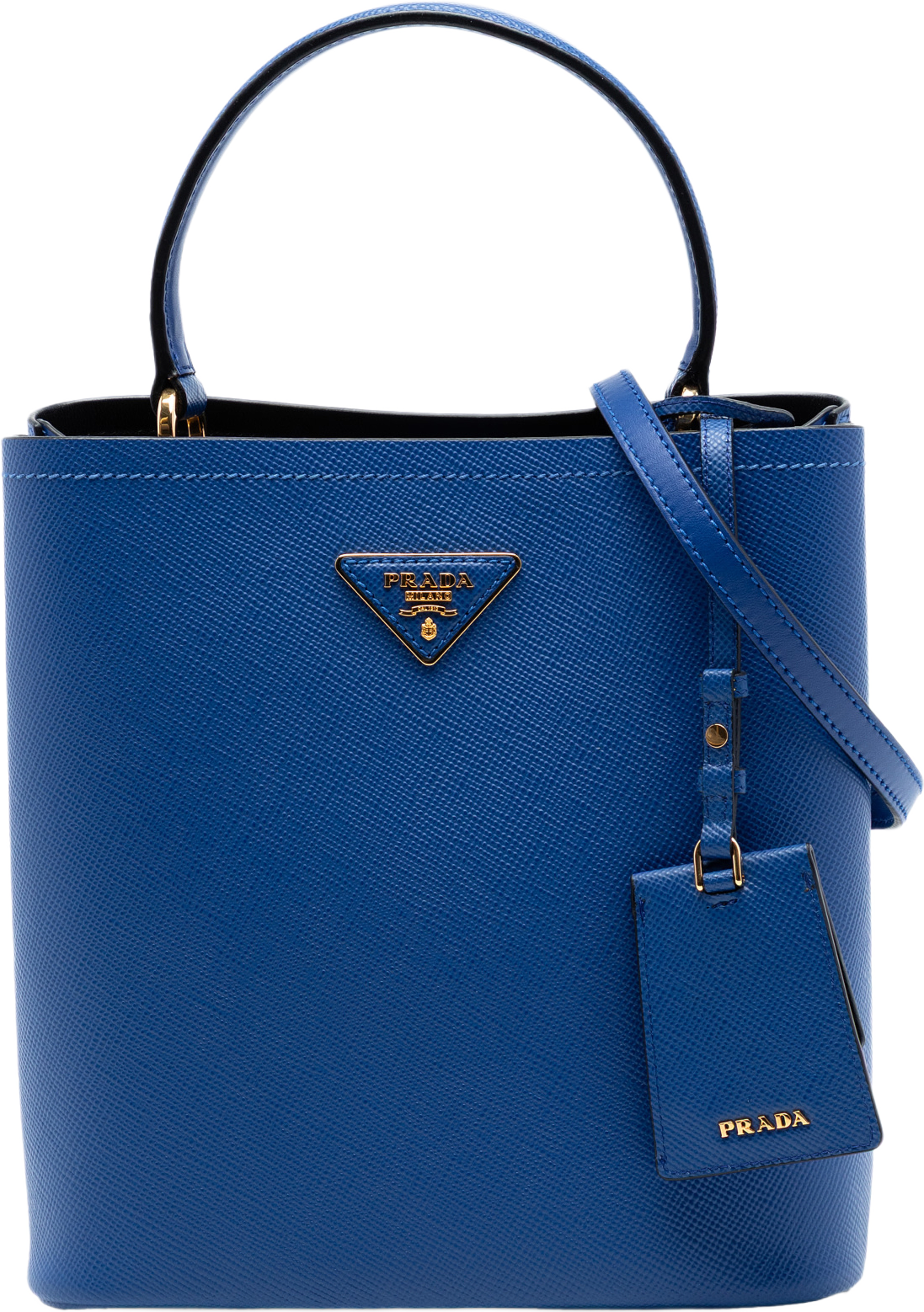 Prada Medium Saffiano Cuir Panier Satchel, från Luxclusif, i färgen blue. Klicka för att öppna bilden i stort format