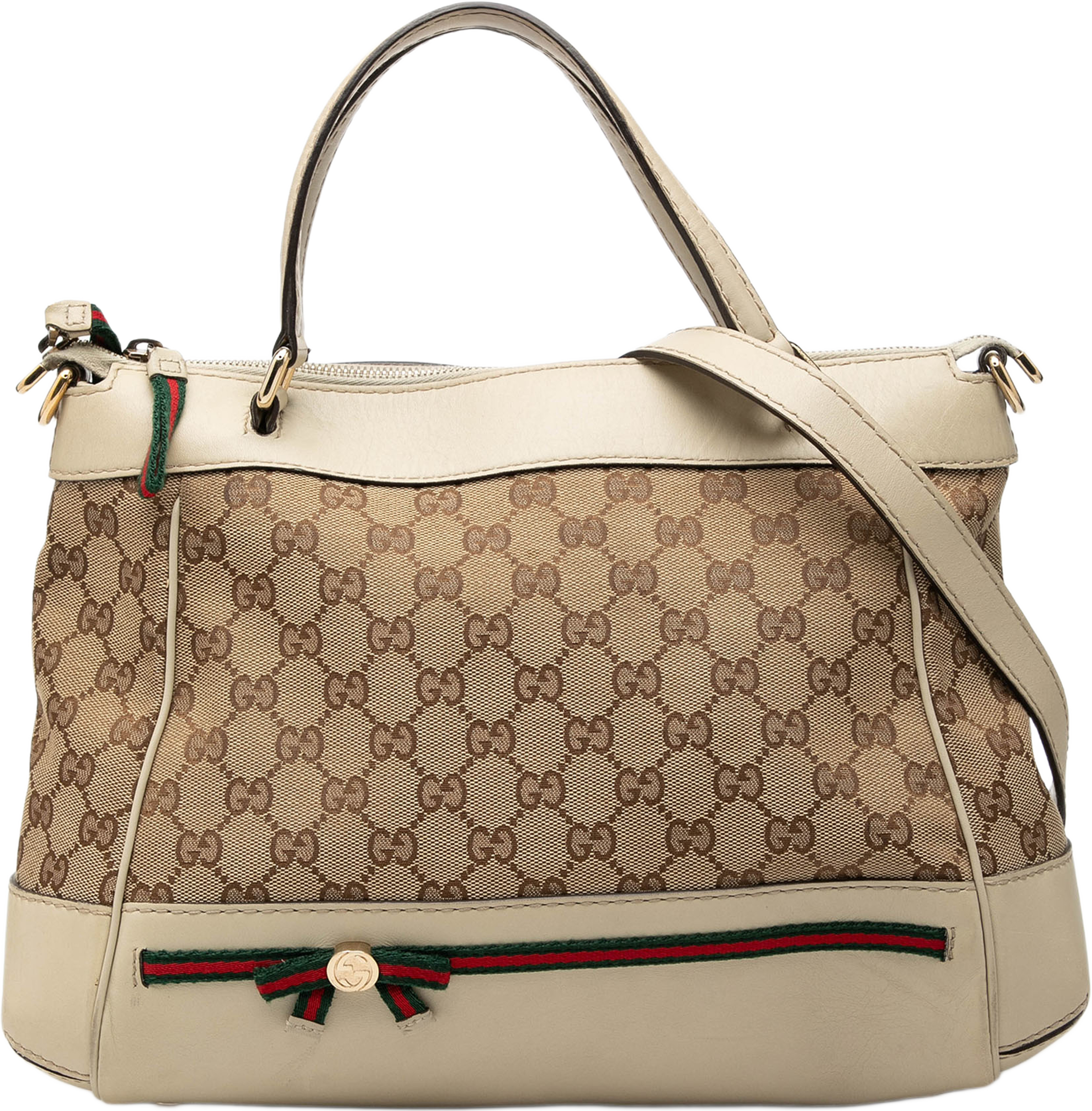 Gucci Gg Canvas Web Mayfair Satchel, från Luxclusif, i färgen beige. Klicka för att öppna bilden i stort format