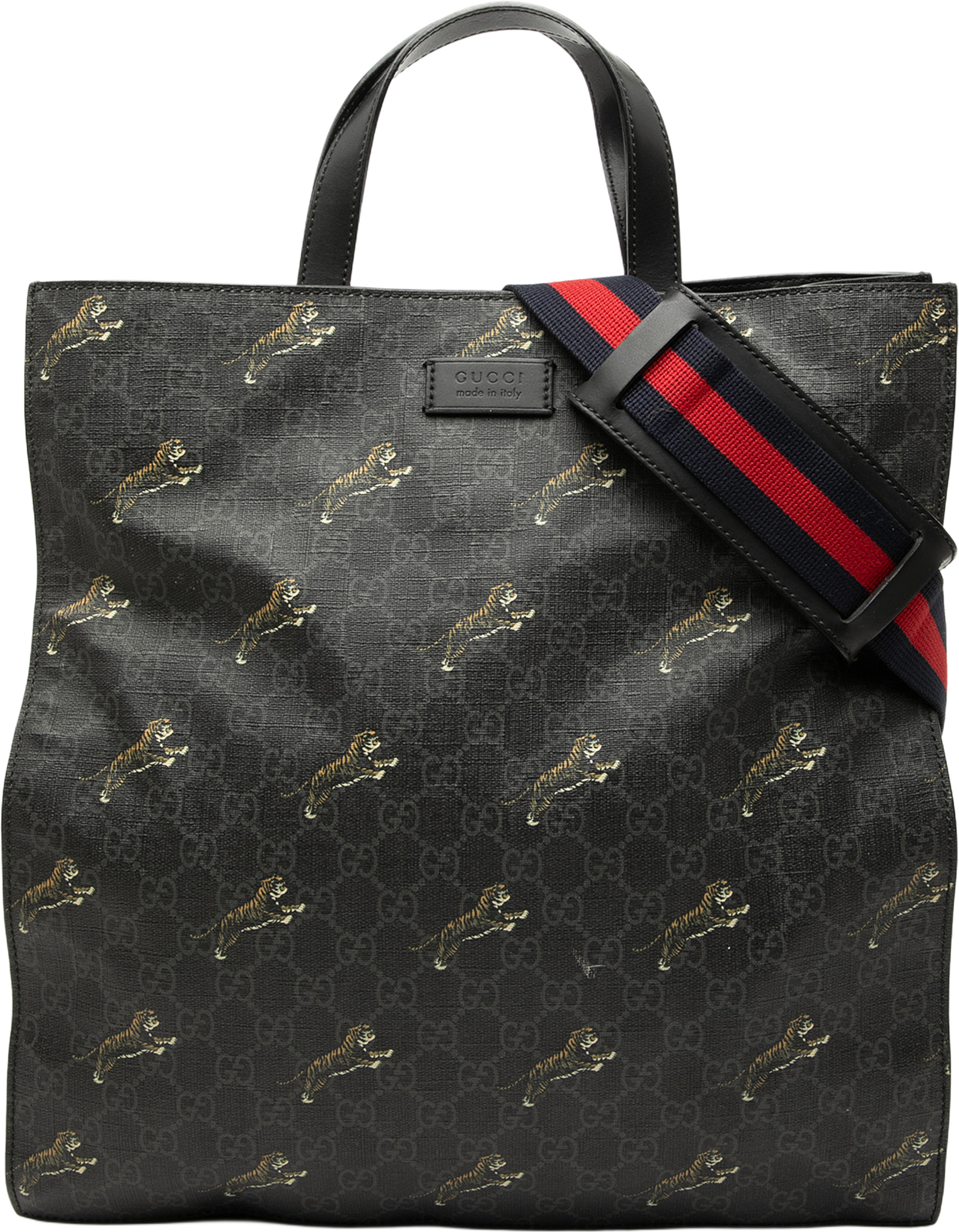 Gucci Gg Supreme Tiger Convertible Soft Tote, från Luxclusif, i färgen black. Klicka för att öppna bilden i stort format