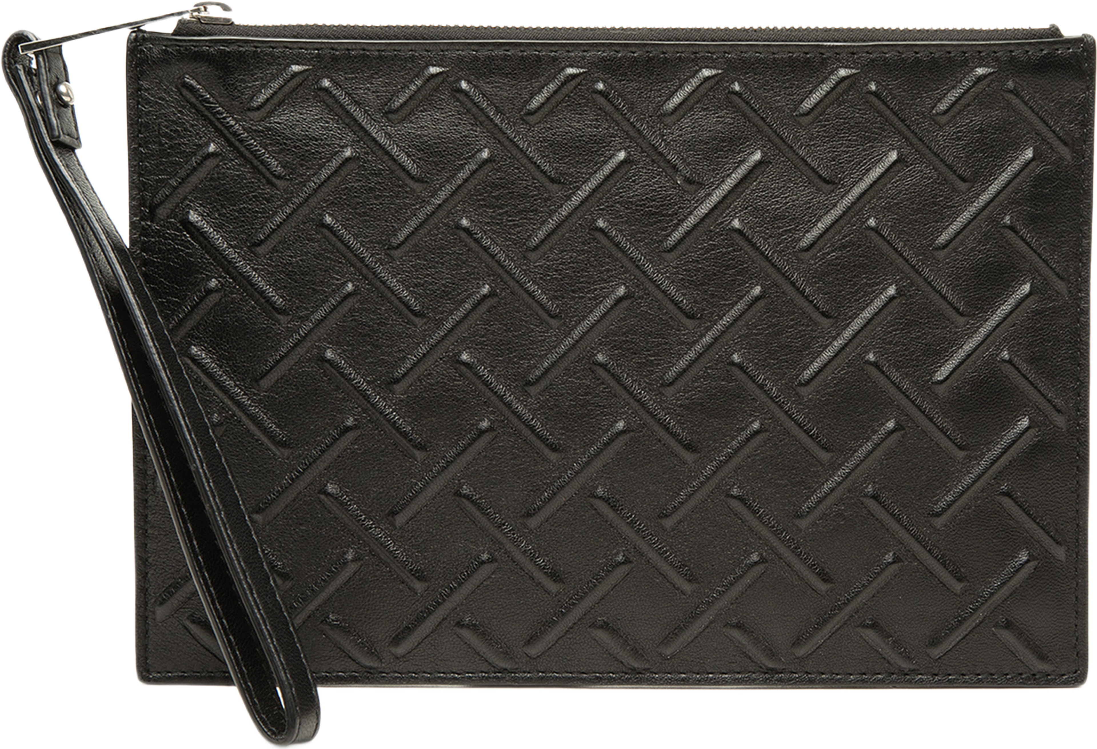 Bottega Veneta Embossed Nappa Zip Pouch, från Luxclusif, i färgen svart. Klicka för att öppna bilden i stort format