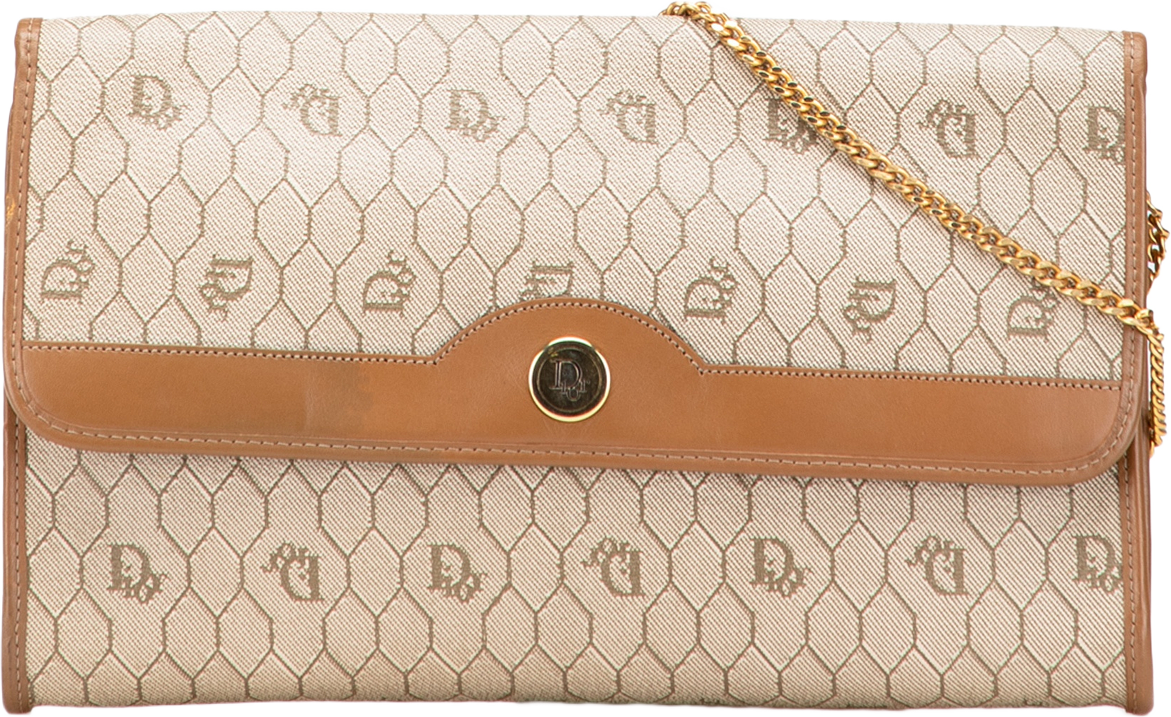 Dior Honeycomb Canvas Chain Shoulder Bag, från Luxclusif, i färgen beige. Klicka för att öppna bilden i stort format