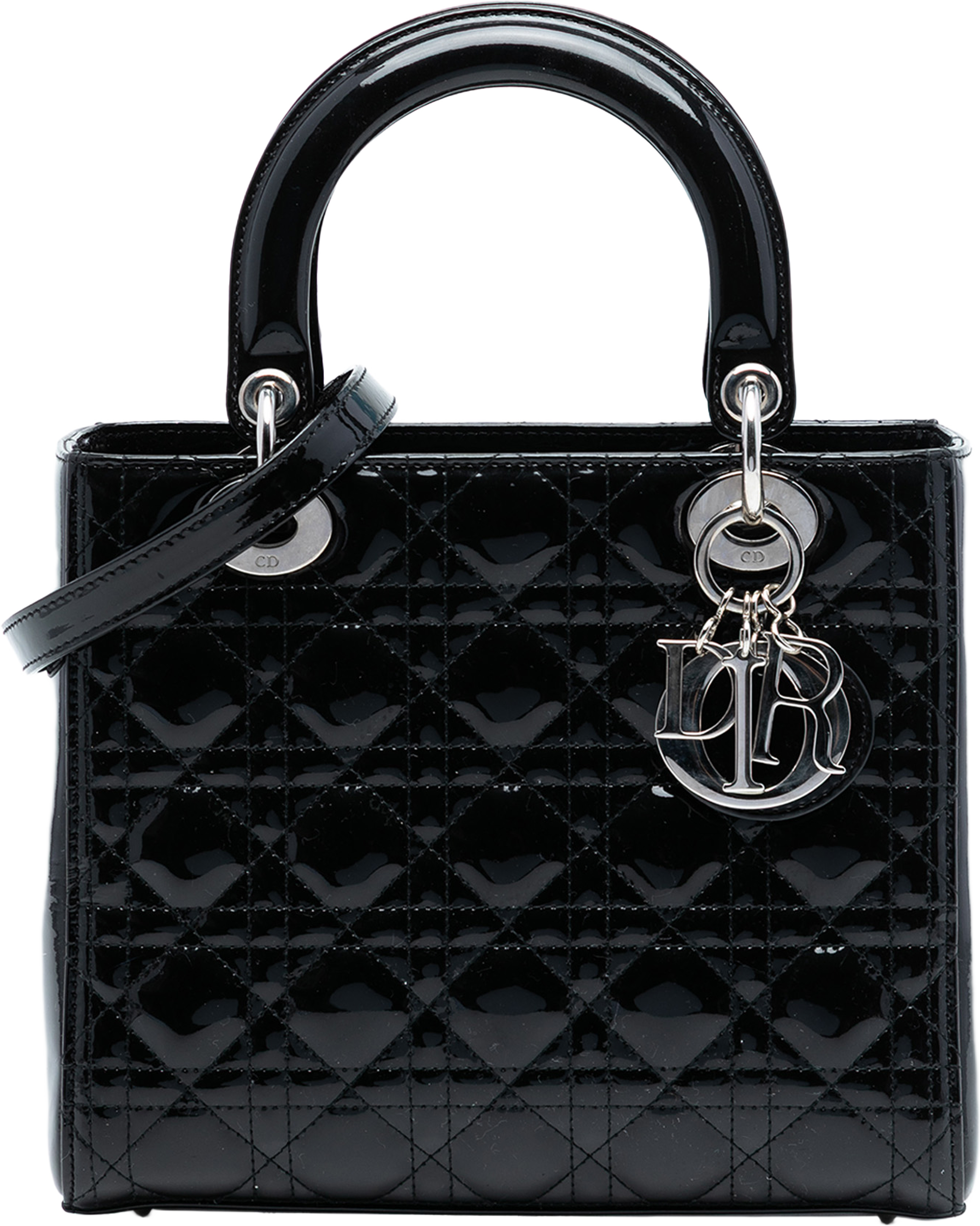 Dior Medium Patent Cannage Lady Dior, från Luxclusif, i färgen black. Klicka för att öppna bilden i stort format