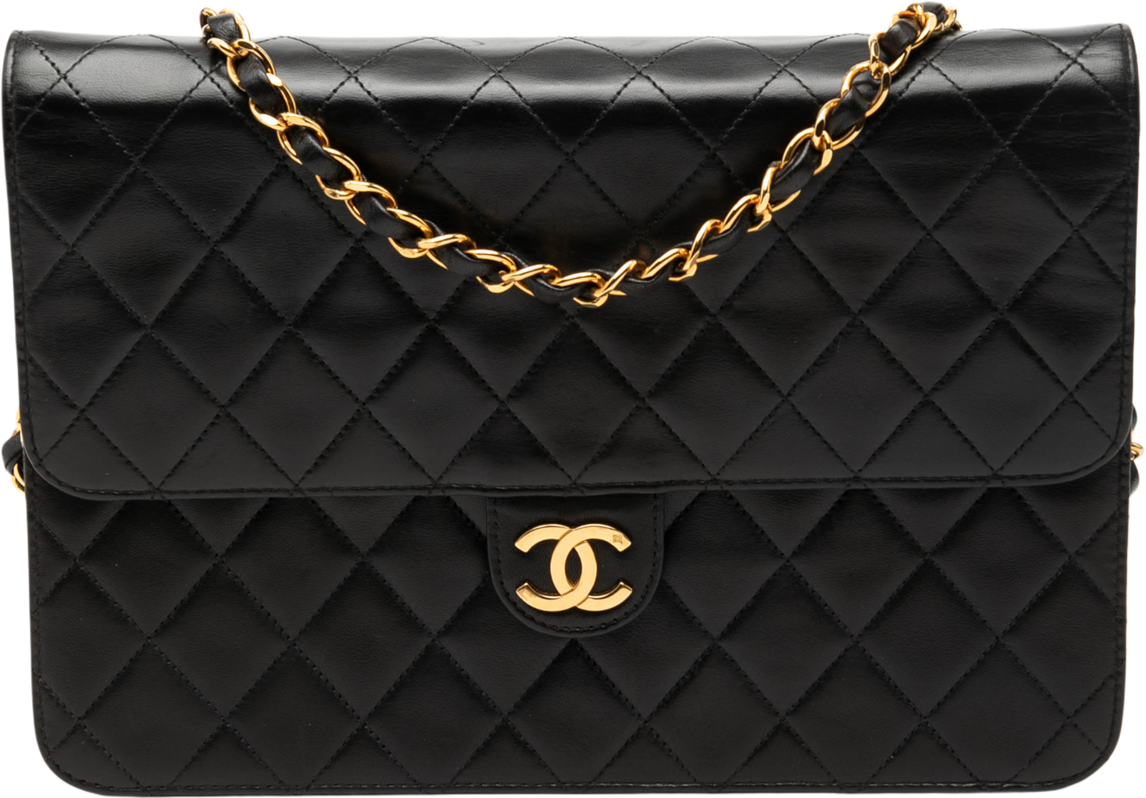 Chanel Medium Cc Quilted Lambskin Single Flap, från Luxclusif, i färgen black. Klicka för att öppna bilden i stort format