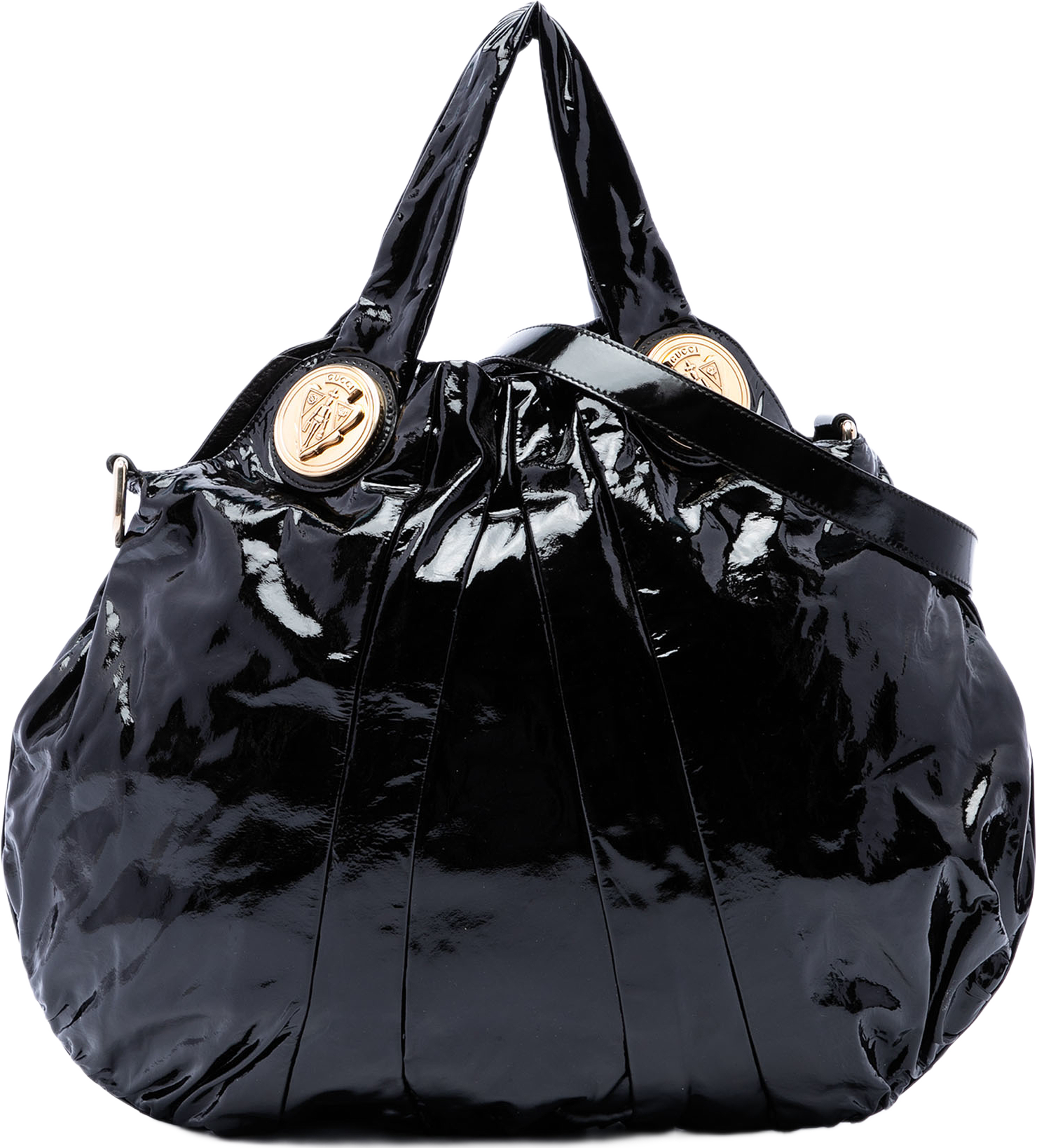Gucci Large Patent Hysteria Satchel, från Luxclusif, i färgen svart. Klicka för att öppna bilden i stort format