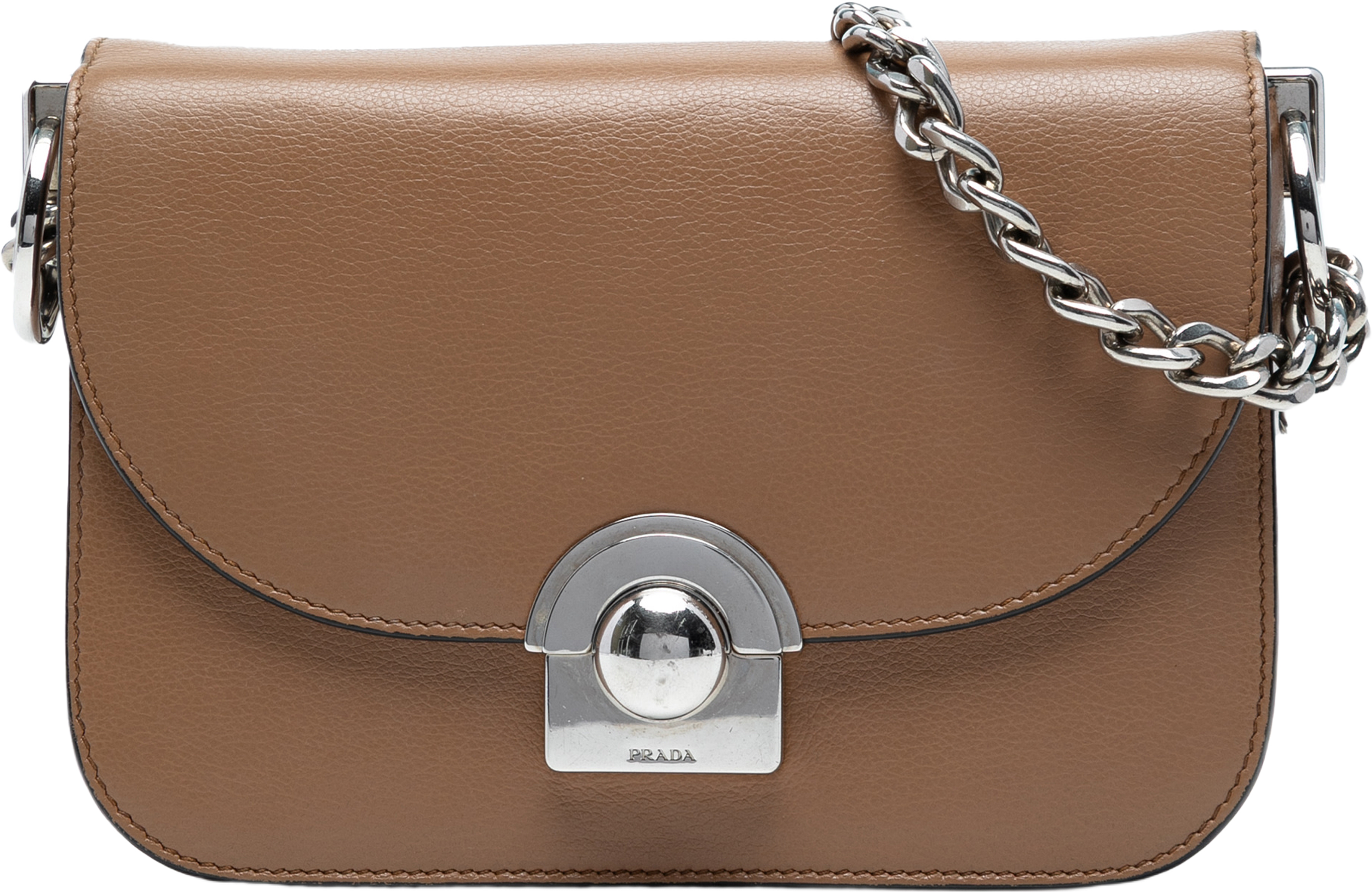 Prada Glace Calf Arcade Crossbody, från Luxclusif, i färgen brown. Klicka för att öppna bilden i stort format