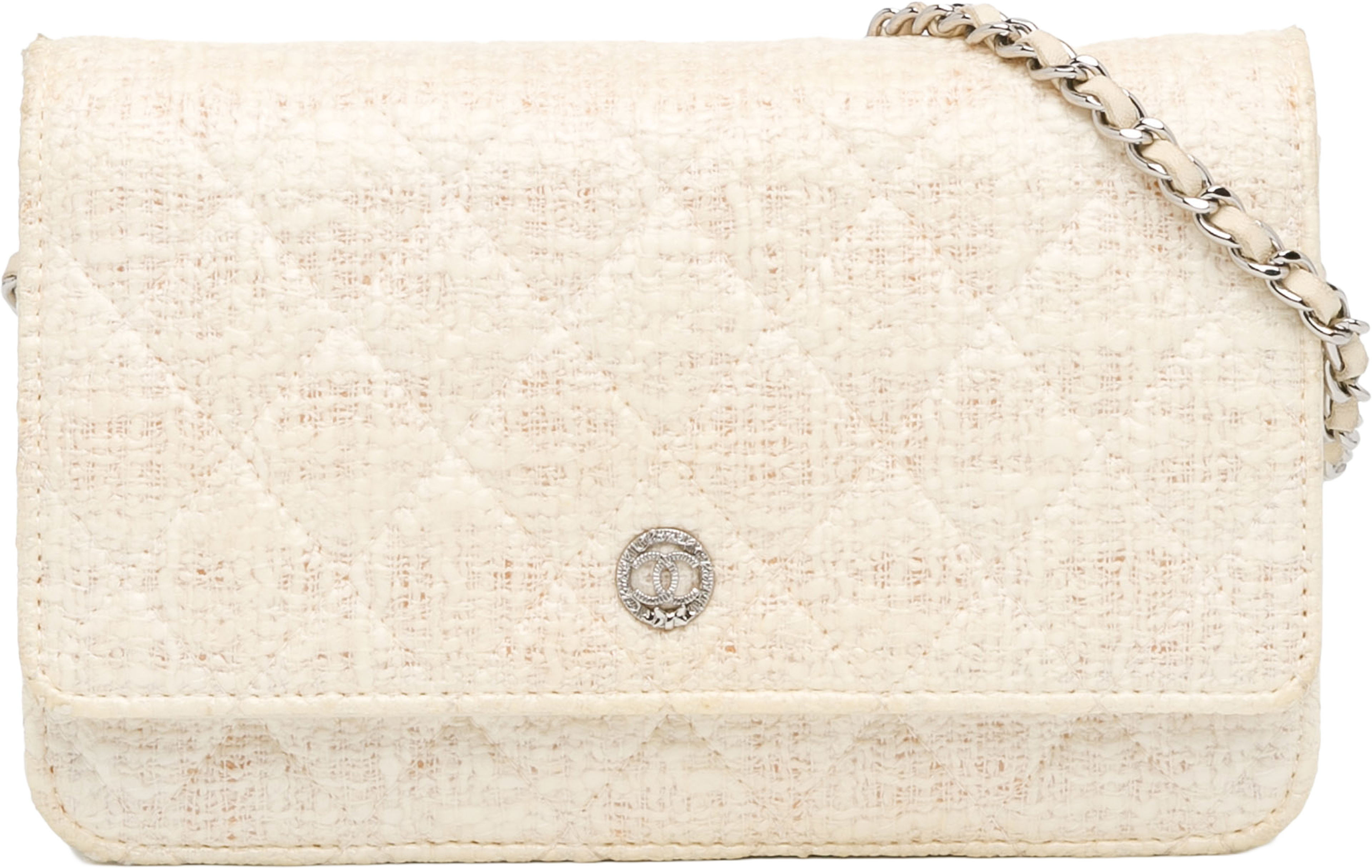 Chanel Cc Coated Tweed Wallet On Chain, från Luxclusif, i färgen beige. Klicka för att öppna bilden i stort format