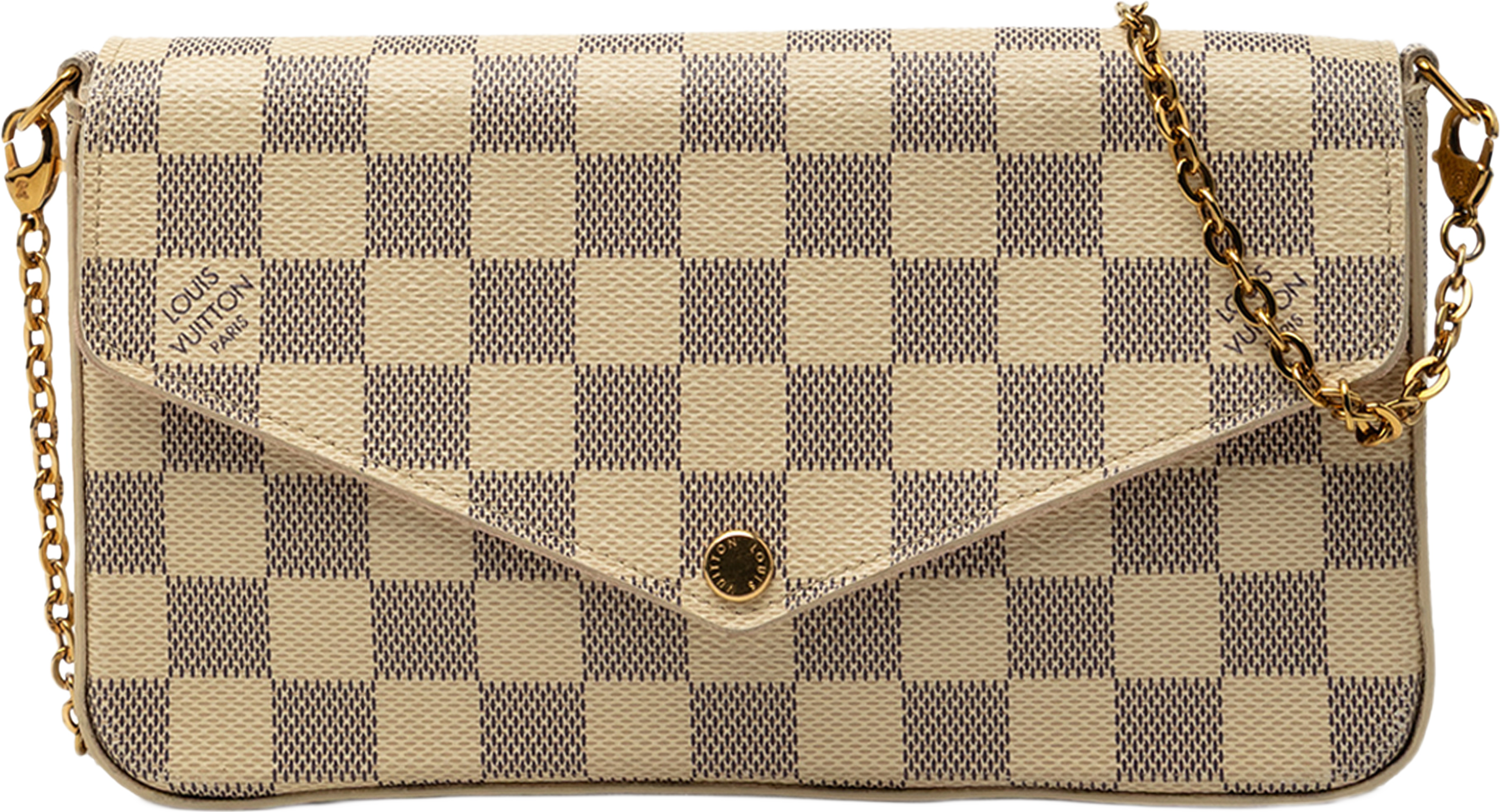 Louis Vuitton Damier Azur Pochette Felicie, från Luxclusif, i färgen vit. Klicka för att öppna bilden i stort format