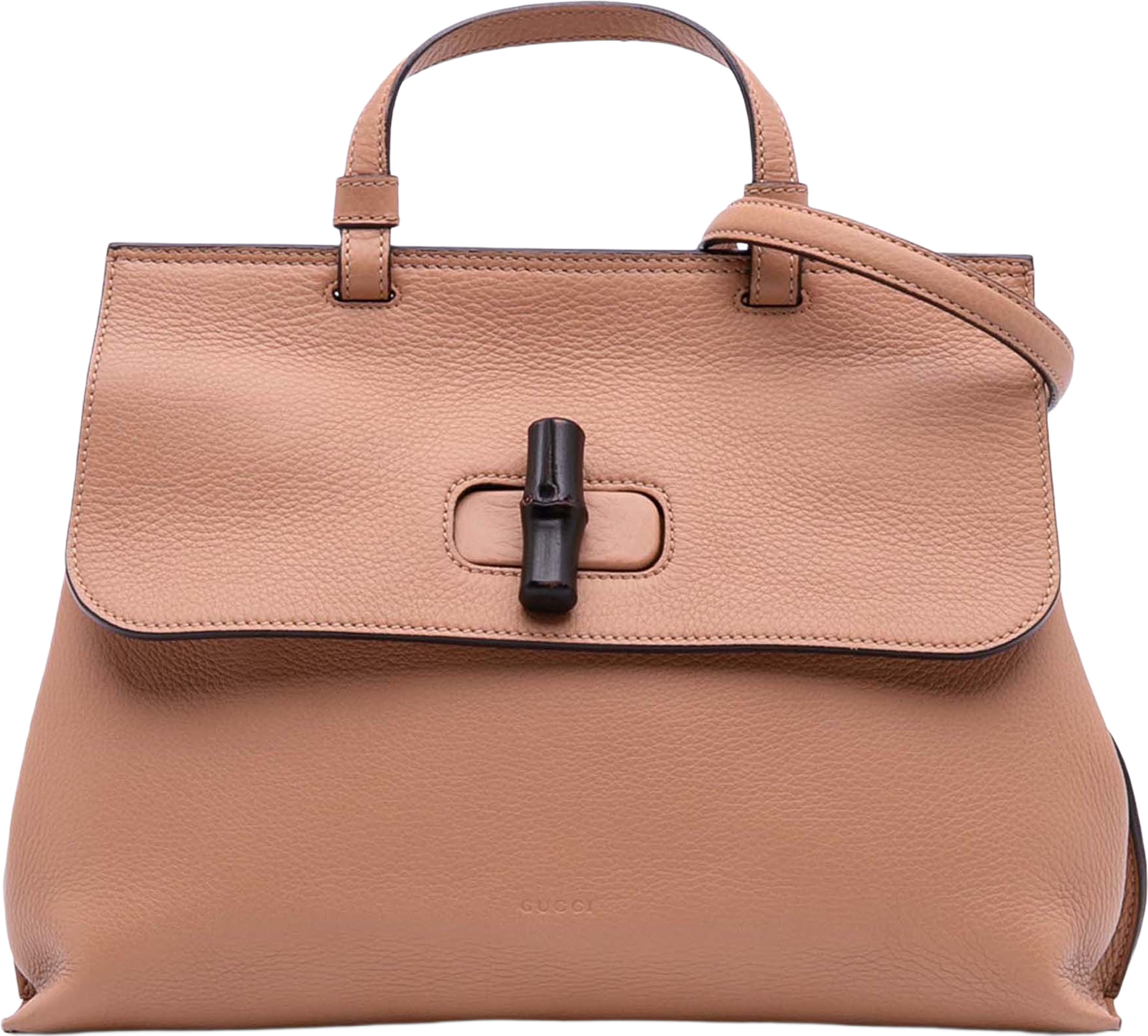 Gucci Medium Leather Bamboo Daily Satchel, från Luxclusif, i färgen beige. Klicka för att öppna bilden i stort format
