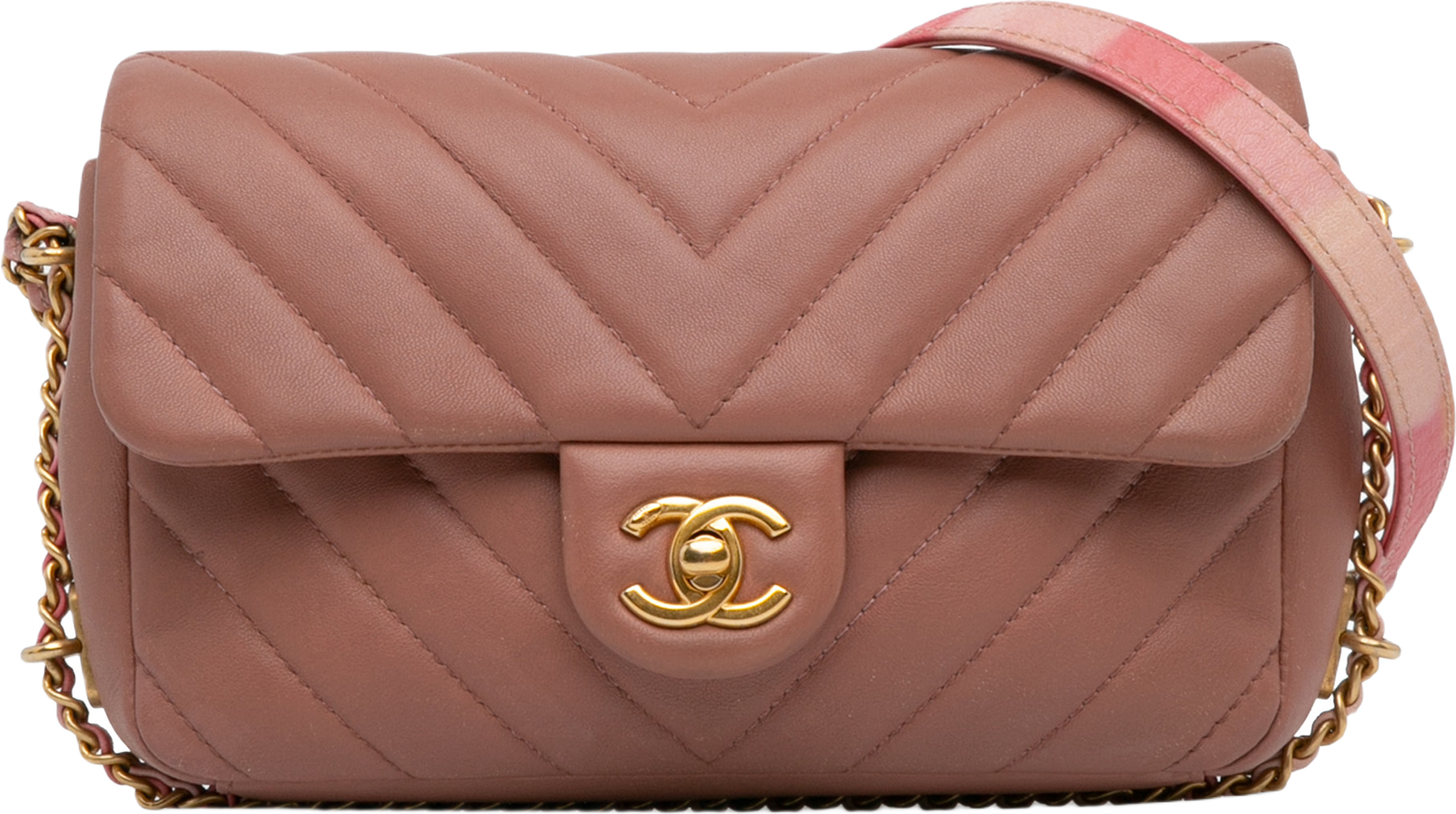 Chanel Mini Rectangular Chevron Lambskin Chain Around Flap