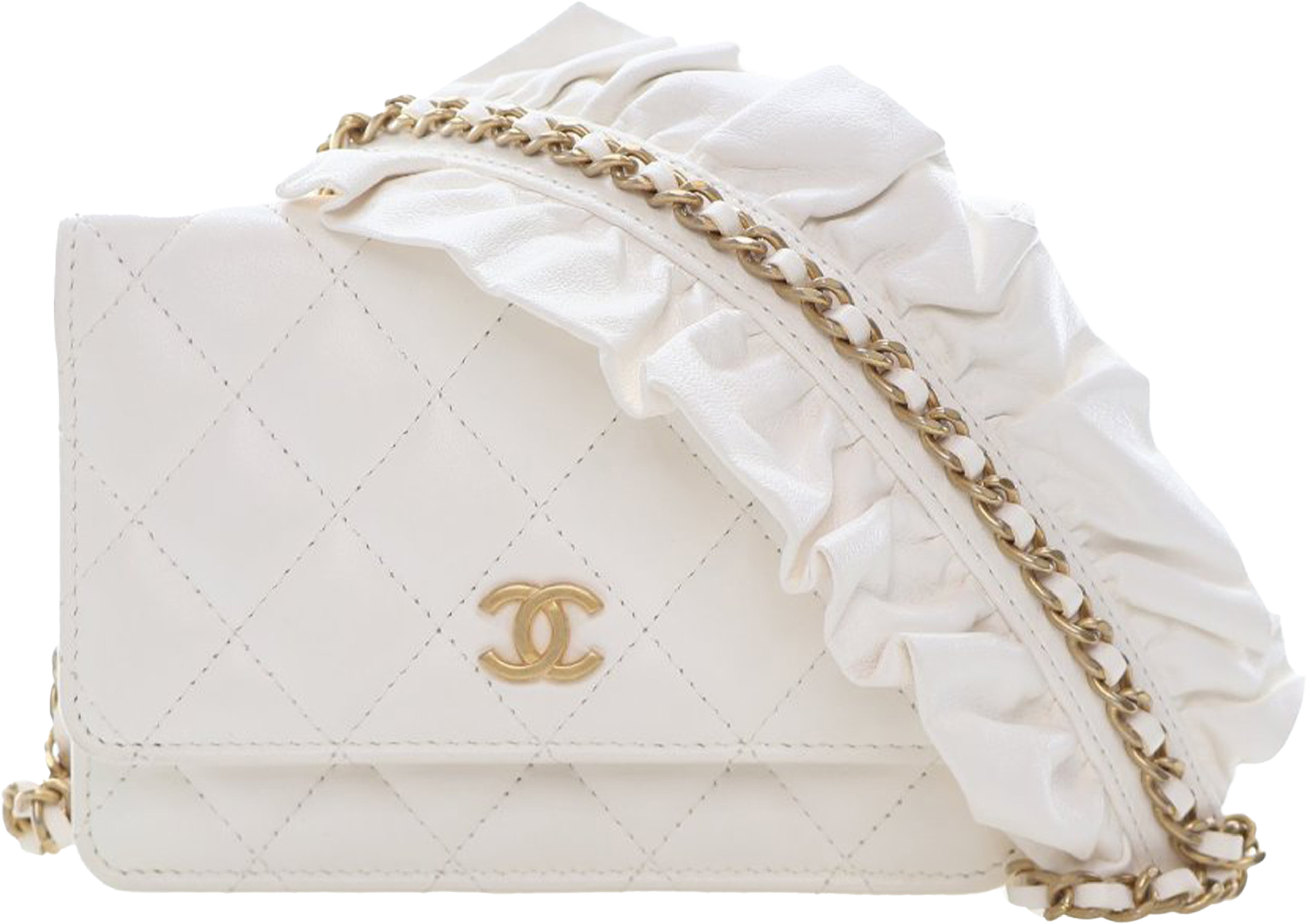 Chanel Lambskin Romance Wallet On Chain, från Luxclusif, i färgen white. Klicka för att öppna bilden i stort format