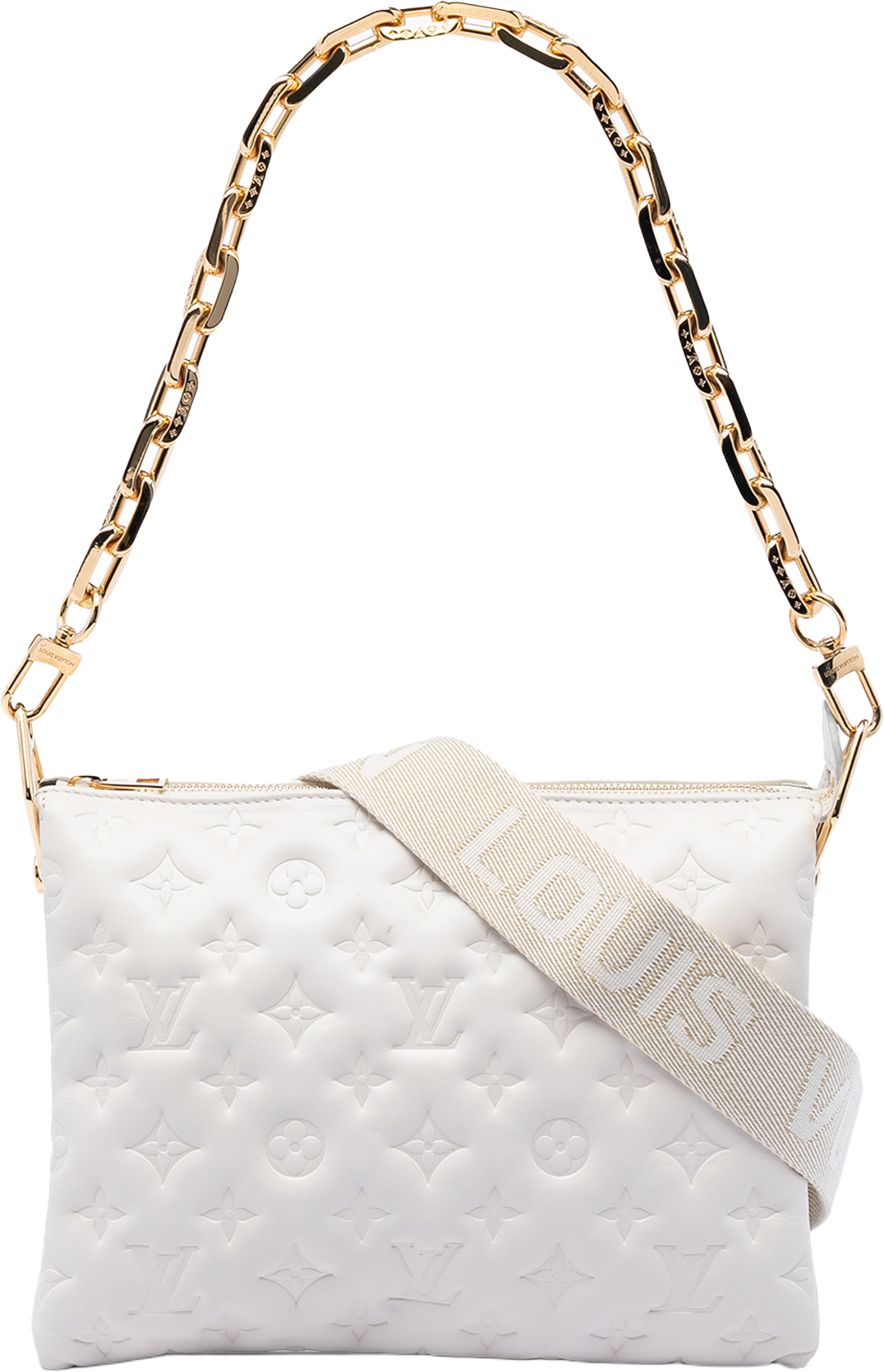 Louis Vuitton Monogram Embossed Puffy Lambskin Coussin Pm, från Luxclusif, i färgen white. Klicka för att öppna bilden i stort format