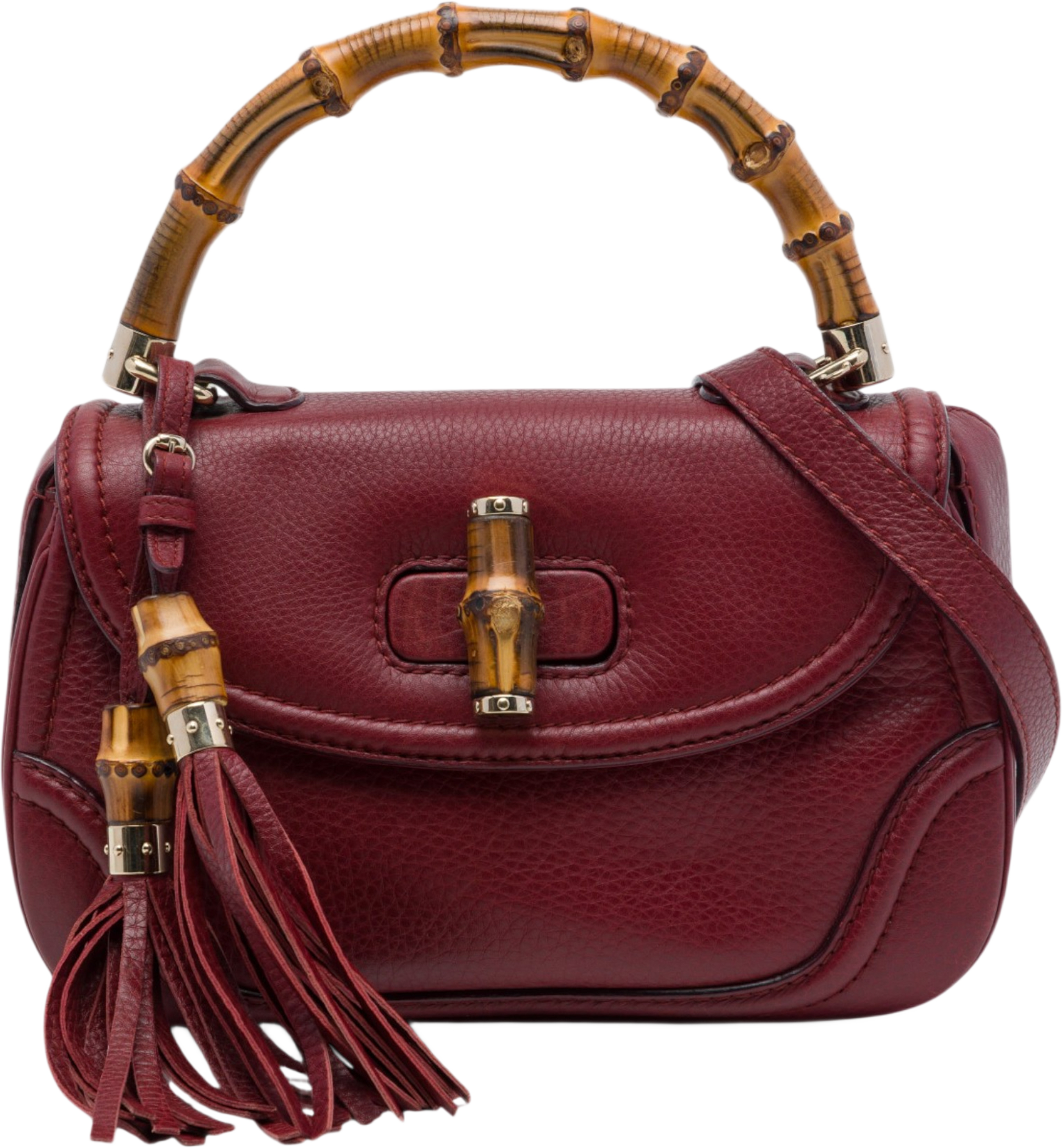 Gucci Medium Calfskin New Bamboo Satchel, från Luxclusif, i färgen röd. Klicka för att öppna bilden i stort format