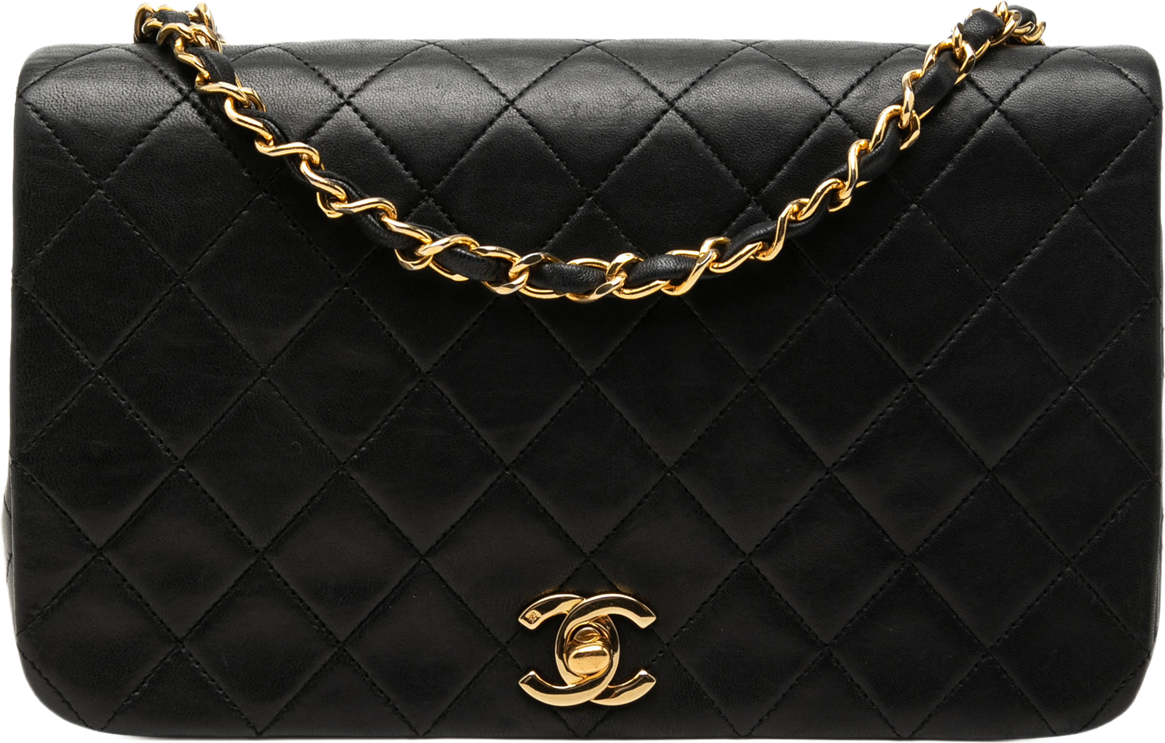Chanel Cc Quilted Lambskin Full Single Flap, från Luxclusif, i färgen svart. Klicka för att öppna bilden i stort format