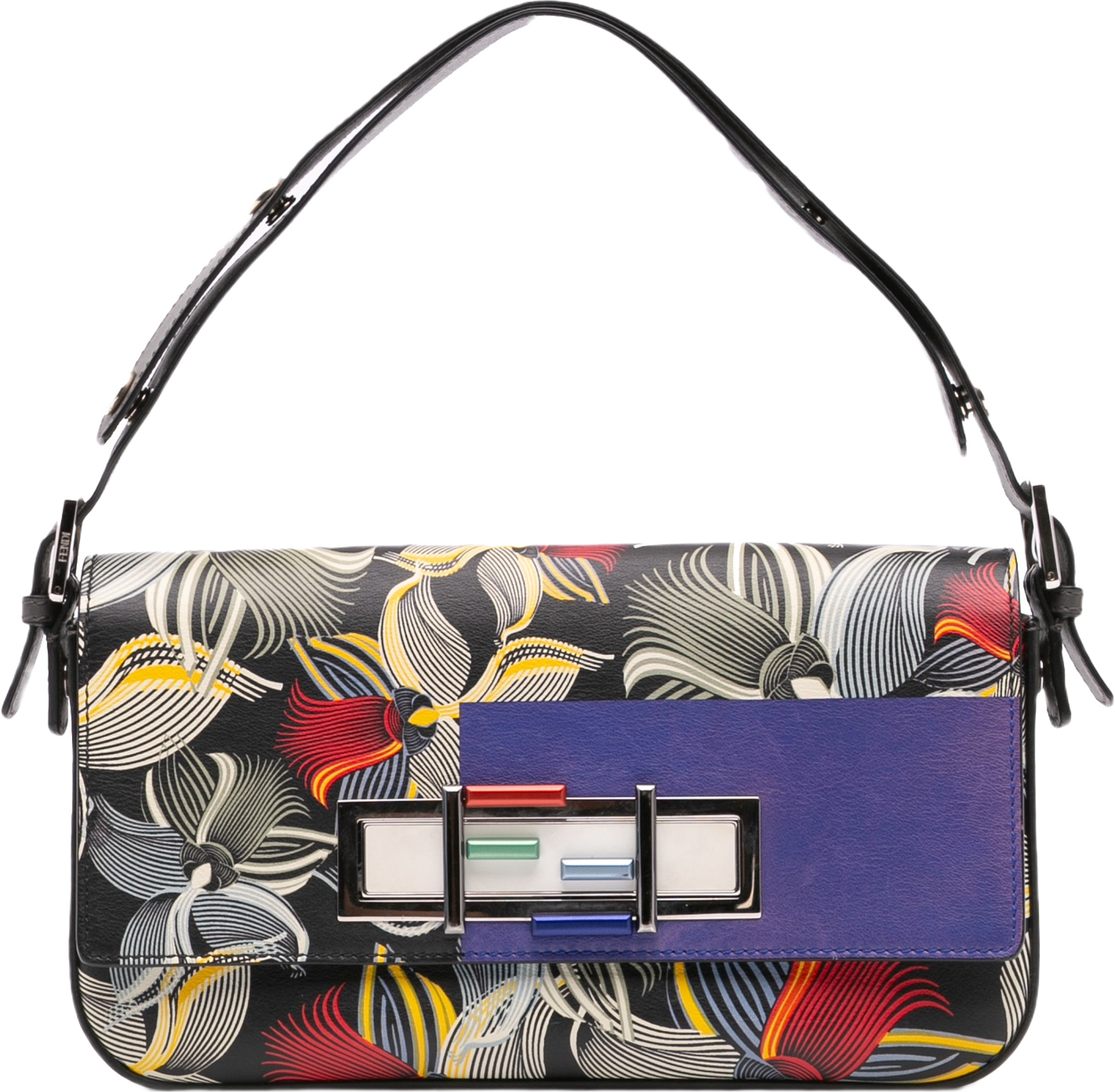 Fendi Leather Orchid Print 3baguette Shoulder Bag