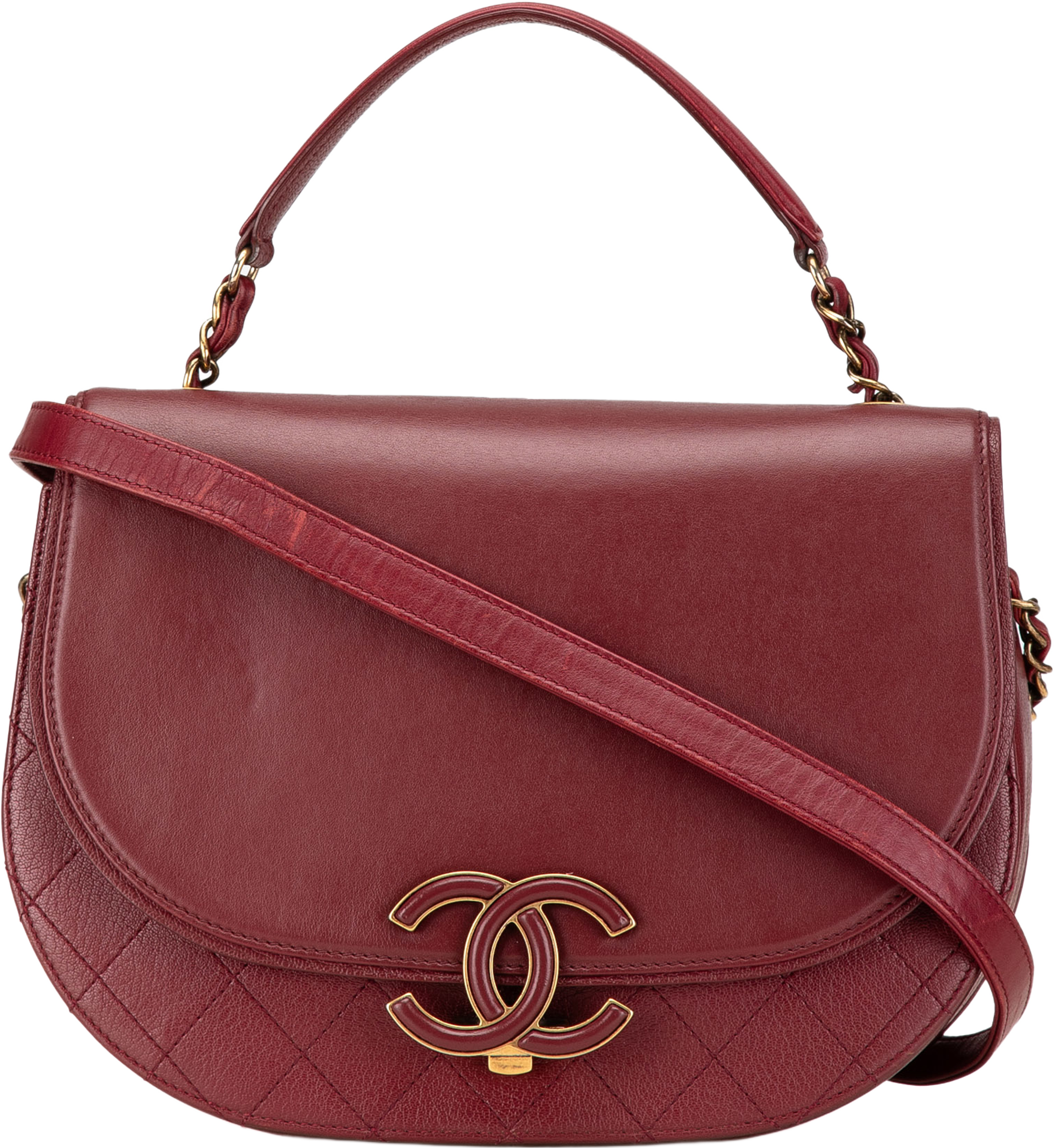 Chanel Medium Calfskin Coco Curve Flap, från Luxclusif, i färgen dark red. Klicka för att öppna bilden i stort format