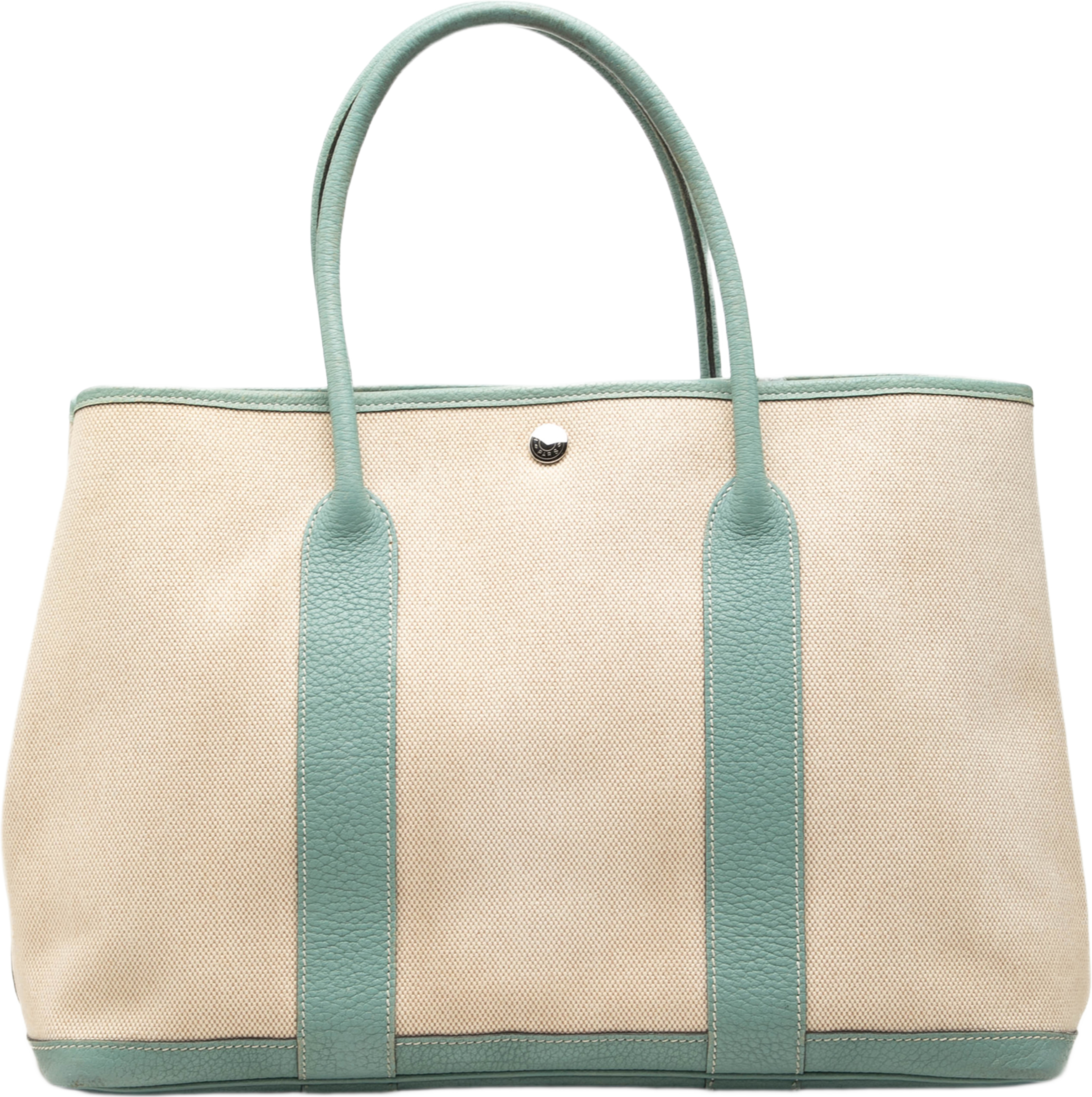 Hermès Toile And Negonda Garden Party 36, från Luxclusif, i färgen blå. Klicka för att öppna bilden i stort format