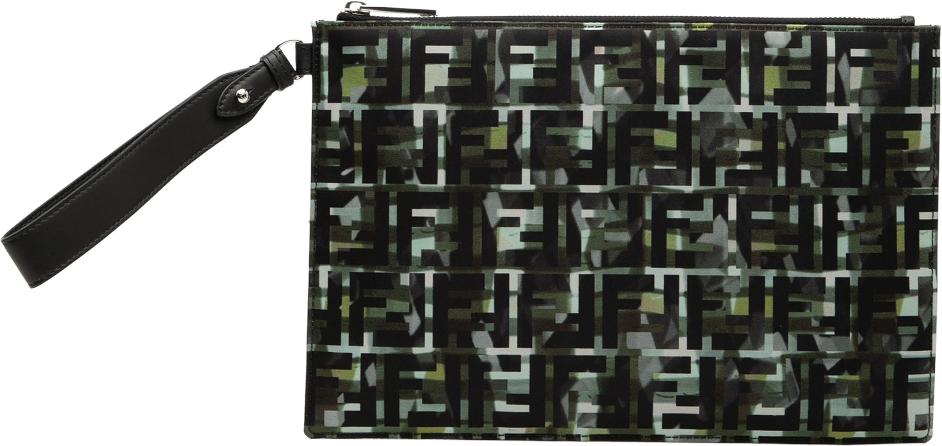 Fendi Ff 1974 Nylon Camouflage Wristlet Pouch, från Luxclusif, i färgen black. Klicka för att öppna bilden i stort format