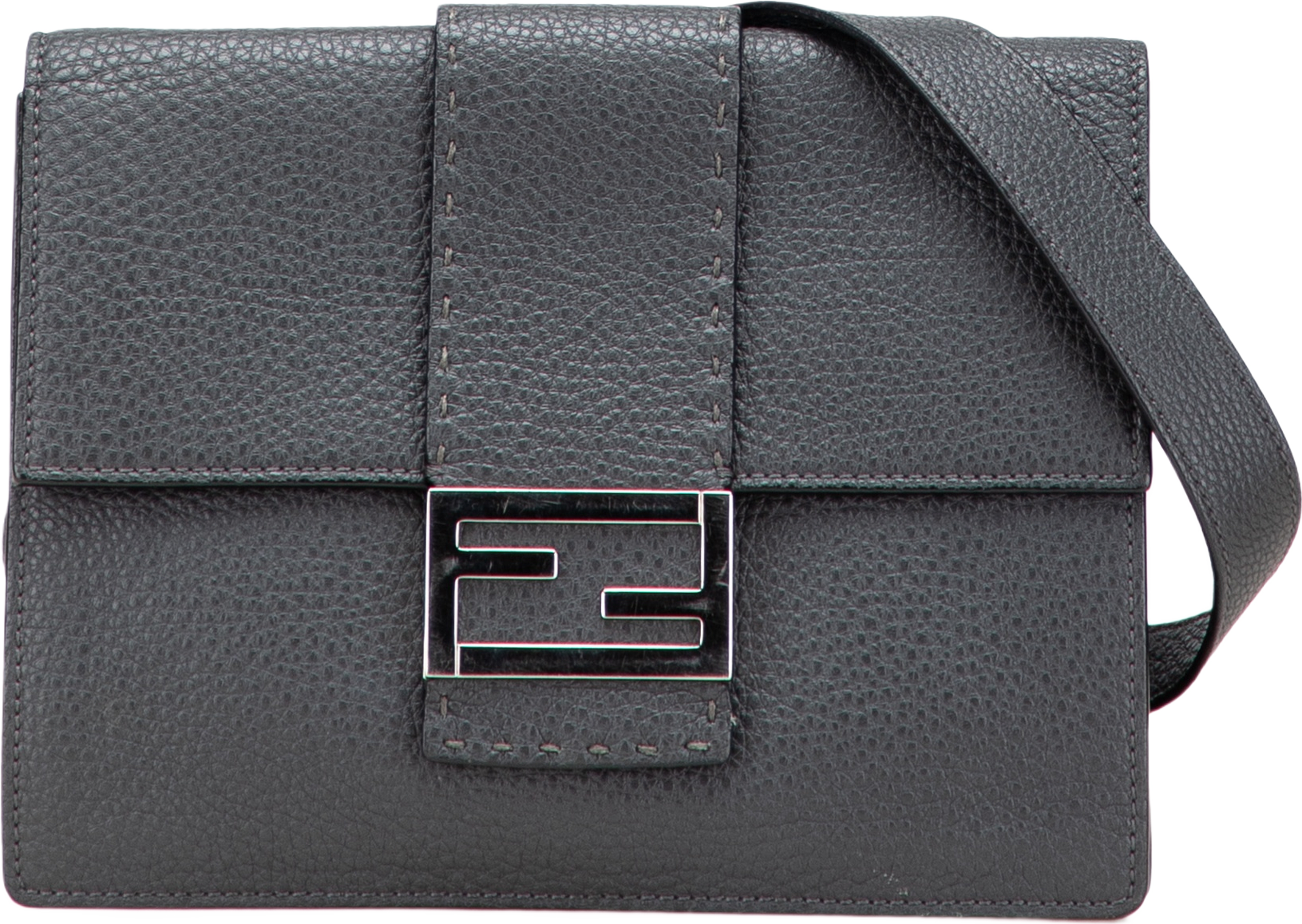 Fendi Leather Selleria Flat Baguette Crossbody, från Luxclusif, i färgen dark gray.