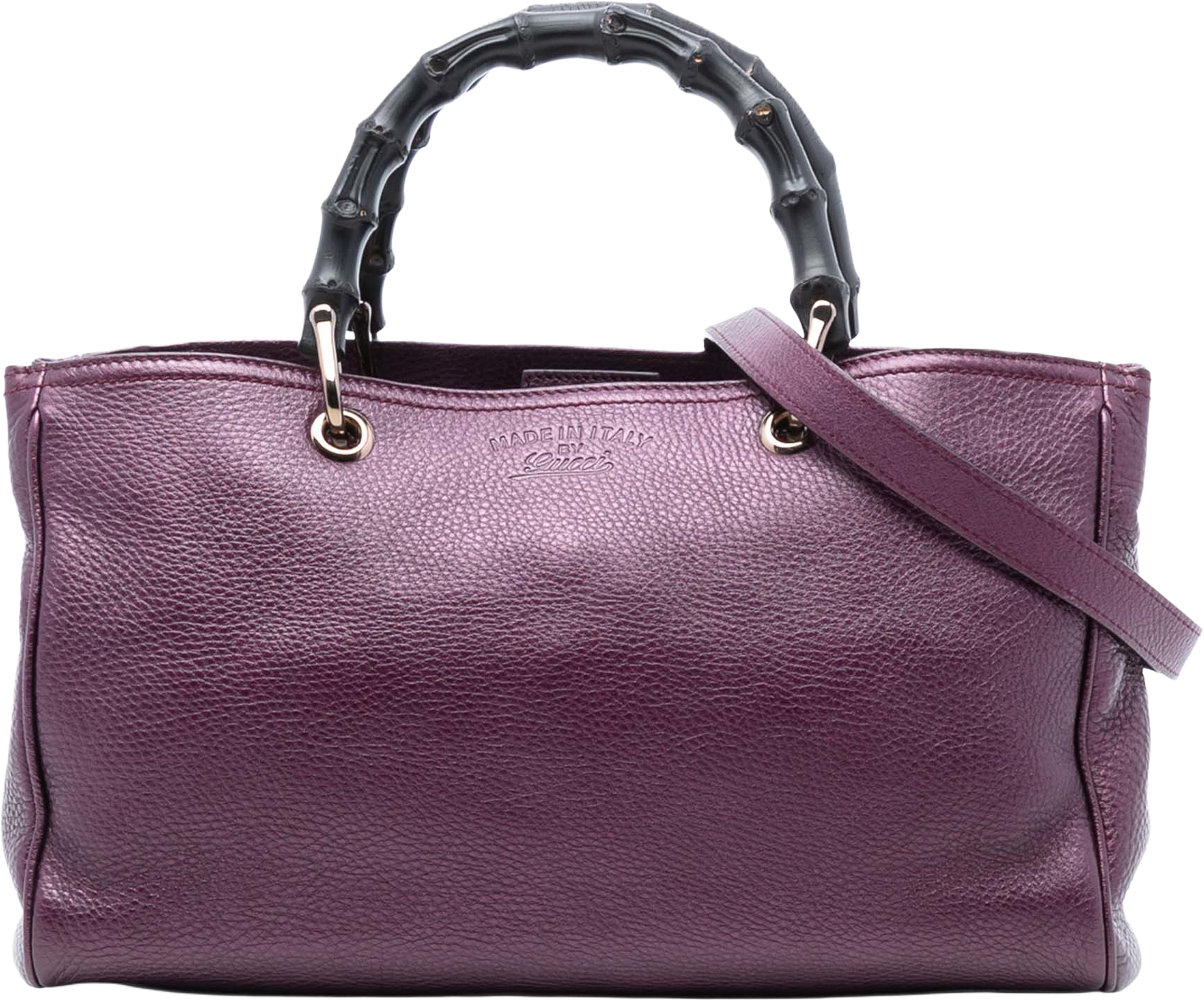 Gucci Medium Calfskin Bamboo Shopper Satchel, från Luxclusif, i färgen purple. Klicka för att öppna bilden i stort format
