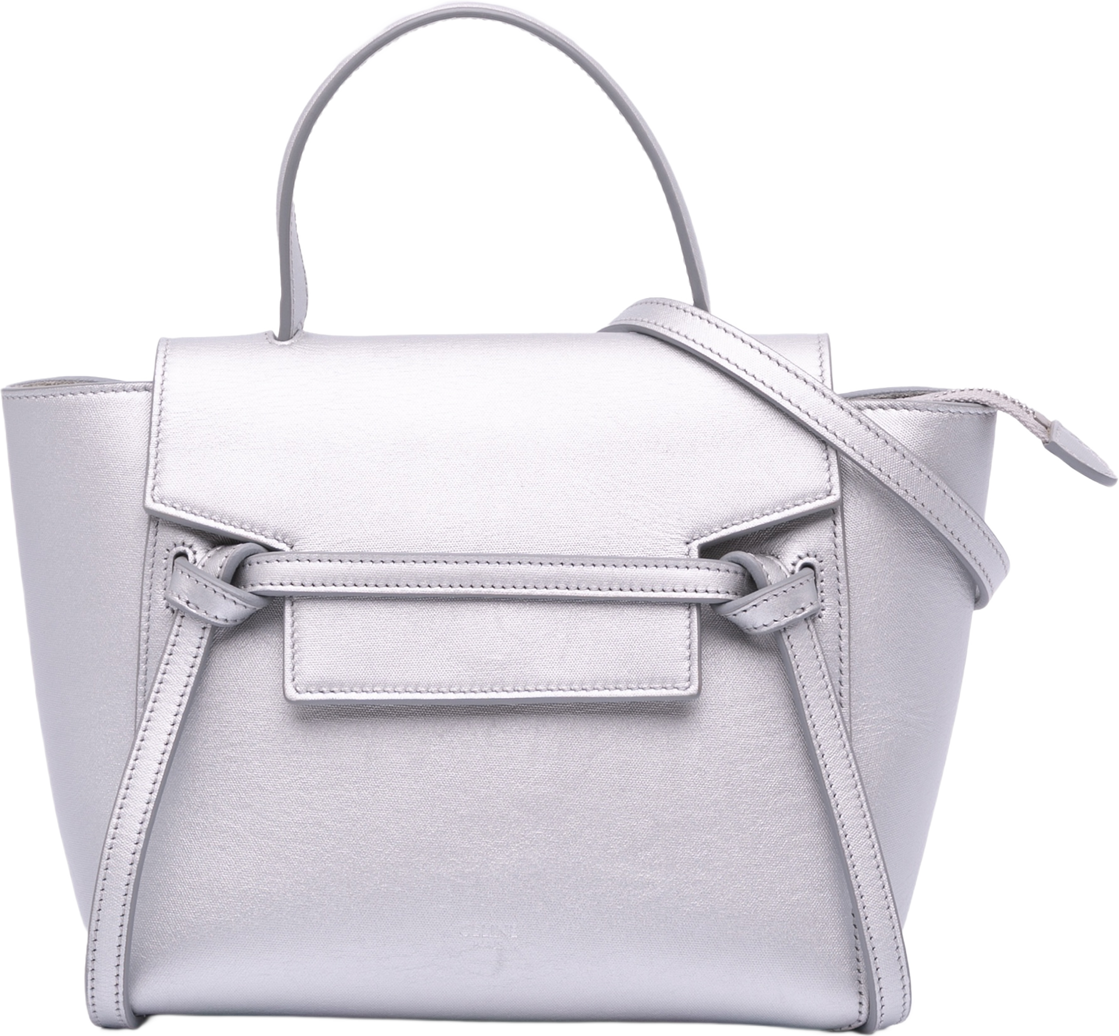 Celine Nano Laminated Calfskin Belt Bag, från Luxclusif, i färgen silver. Klicka för att öppna bilden i stort format