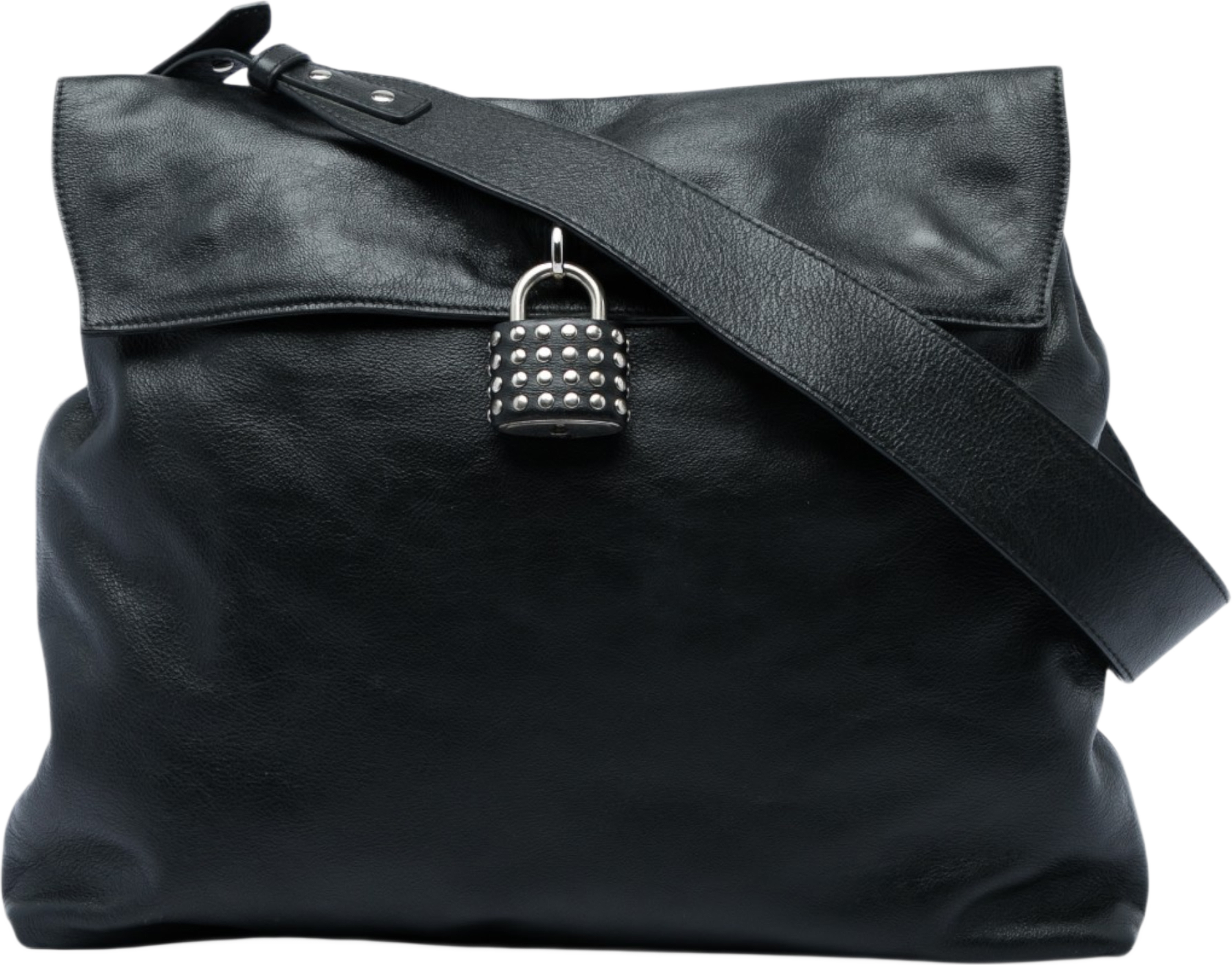 Burberry Leather Studded Padlock Shoulder Bag, från Luxclusif, i färgen svart. Klicka för att öppna bilden i stort format