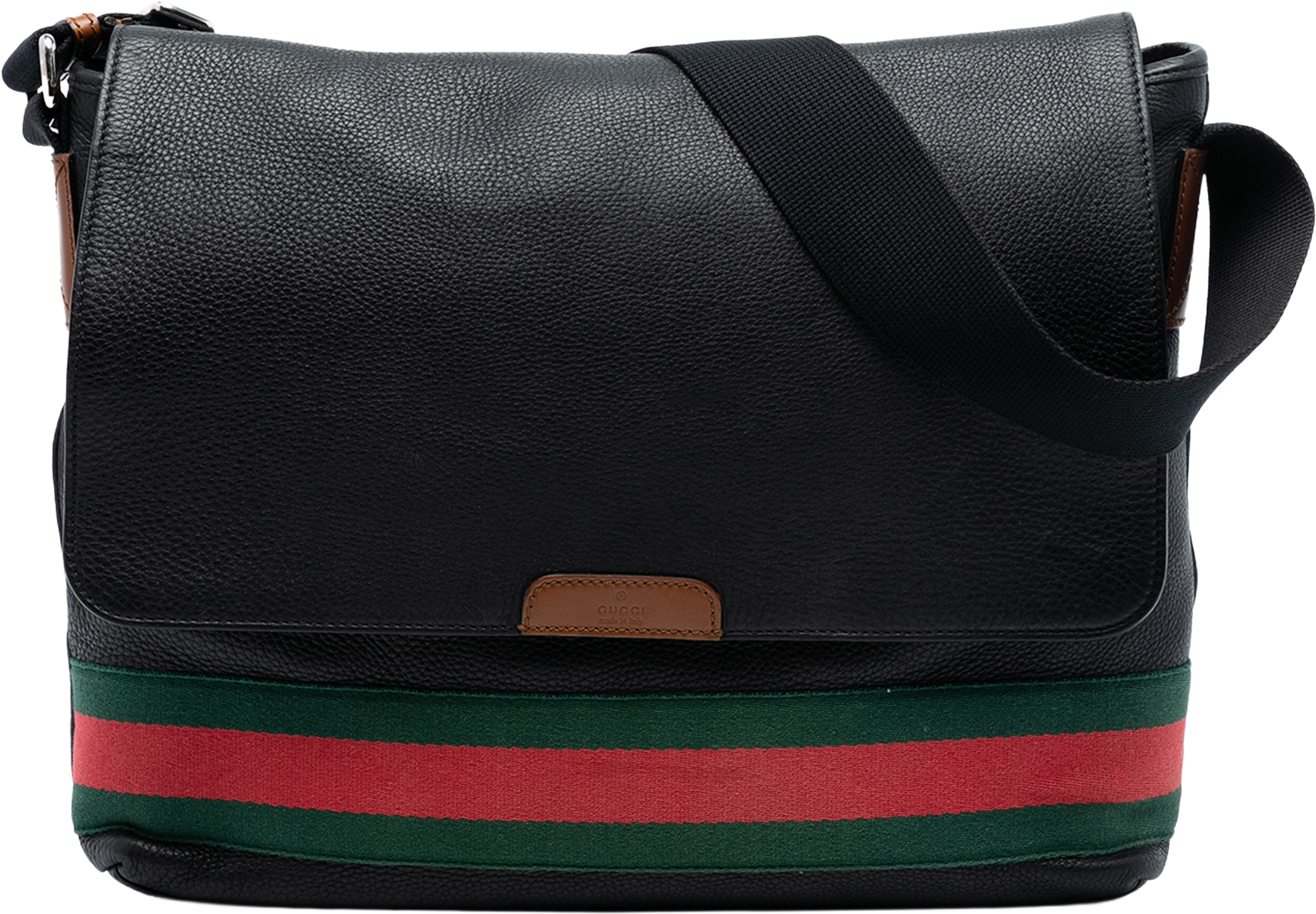 Gucci Leather Web Messenger Bag, från Luxclusif, i färgen black. Klicka för att öppna bilden i stort format