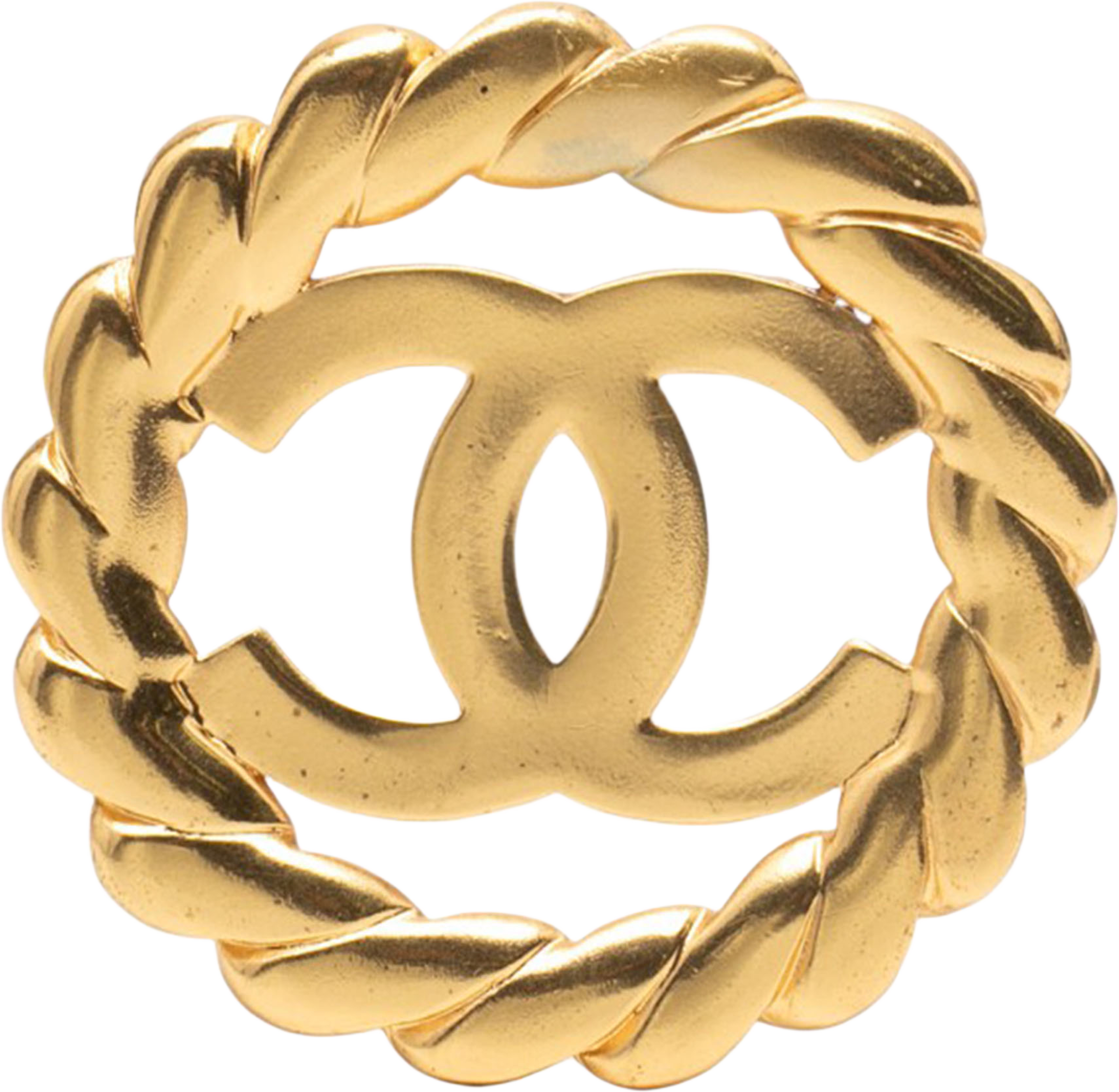 Chanel Cc Gold Plated Round Brooch, från Luxclusif, i färgen gold. Klicka för att öppna bilden i stort format