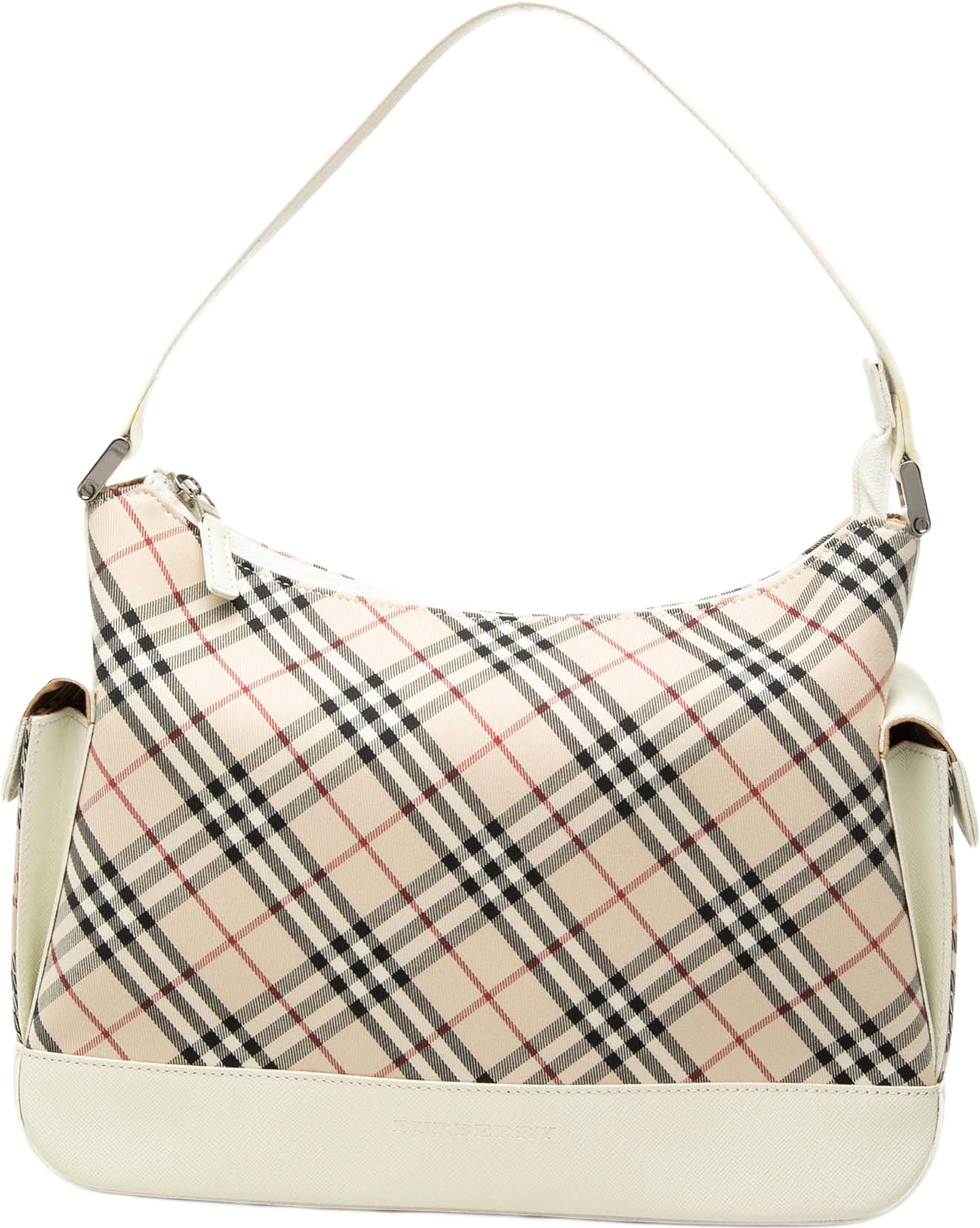 Burberry Nova Check Canvas Shoulder Bag, från Luxclusif, i färgen vit. Klicka för att öppna bilden i stort format