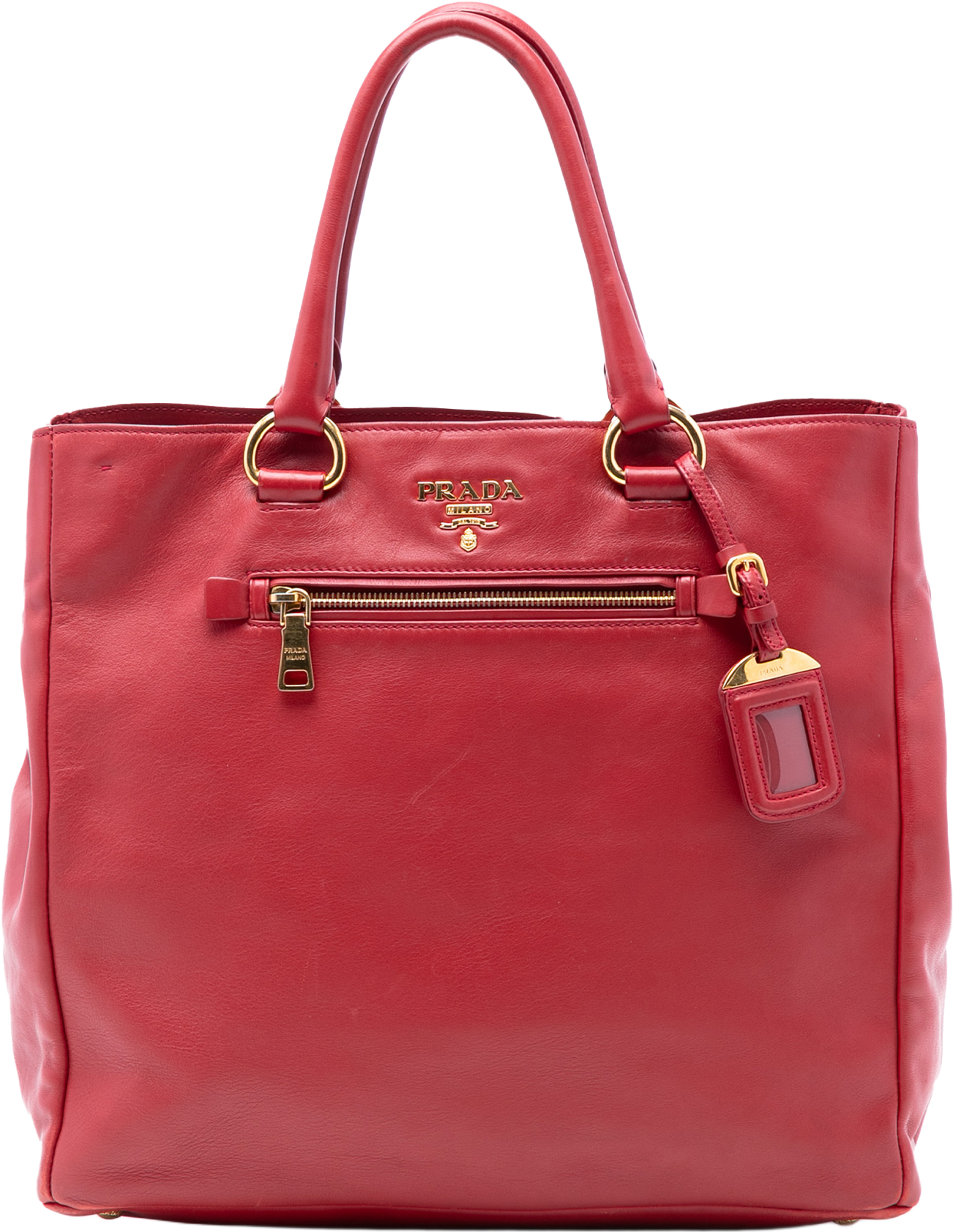 Prada Vitello Daino Open Convertible Tote, från Luxclusif, i färgen red. Klicka för att öppna bilden i stort format