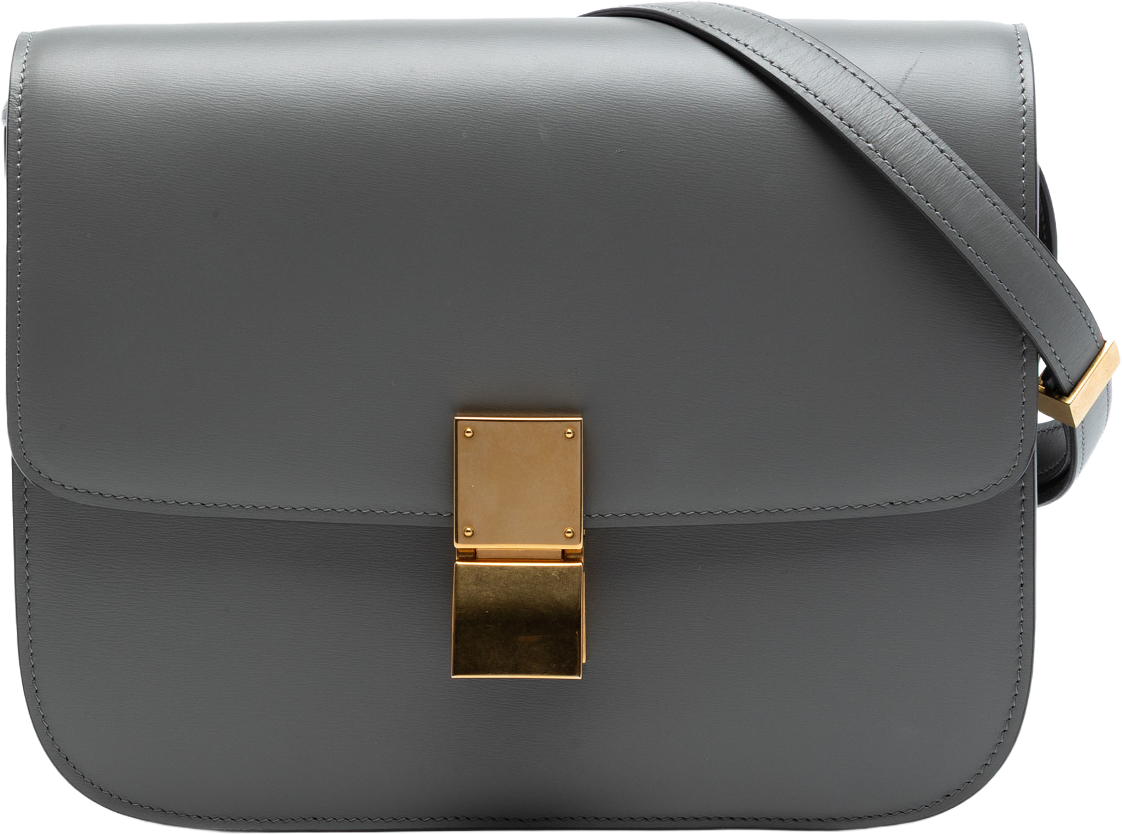 Celine Medium Calfskin Classic Box, från Luxclusif, i färgen dark gray. Klicka för att öppna bilden i stort format