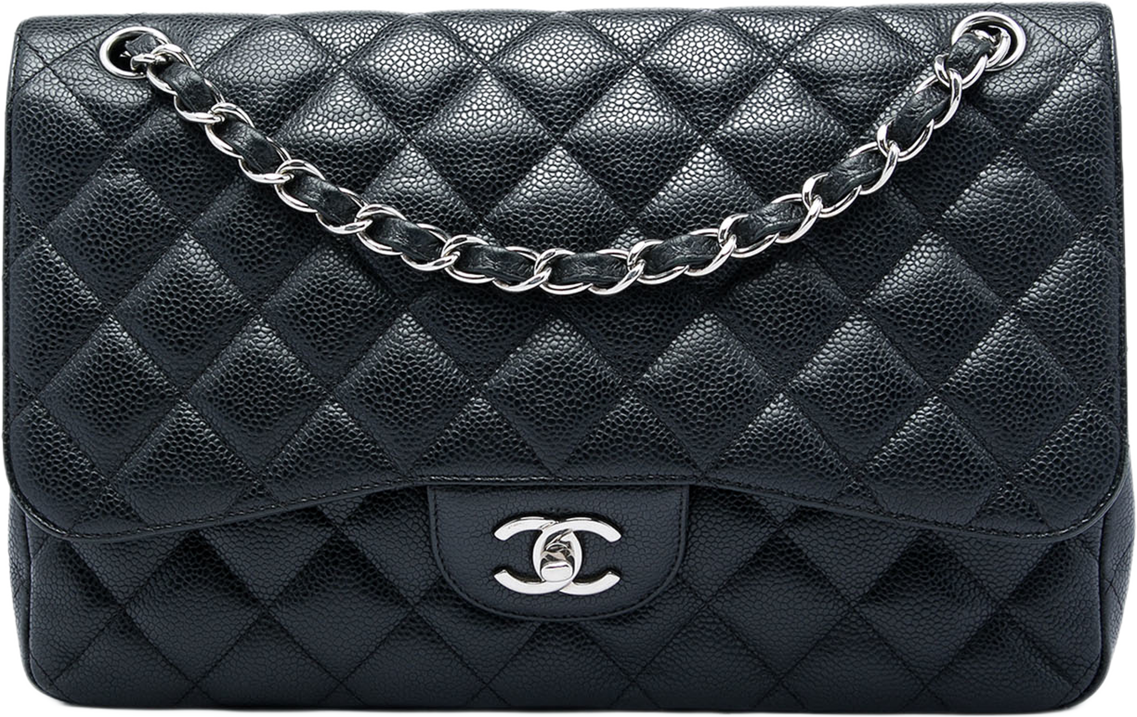 Chanel Jumbo Classic Caviar Double Flap, från Luxclusif, i färgen svart. Klicka för att öppna bilden i stort format