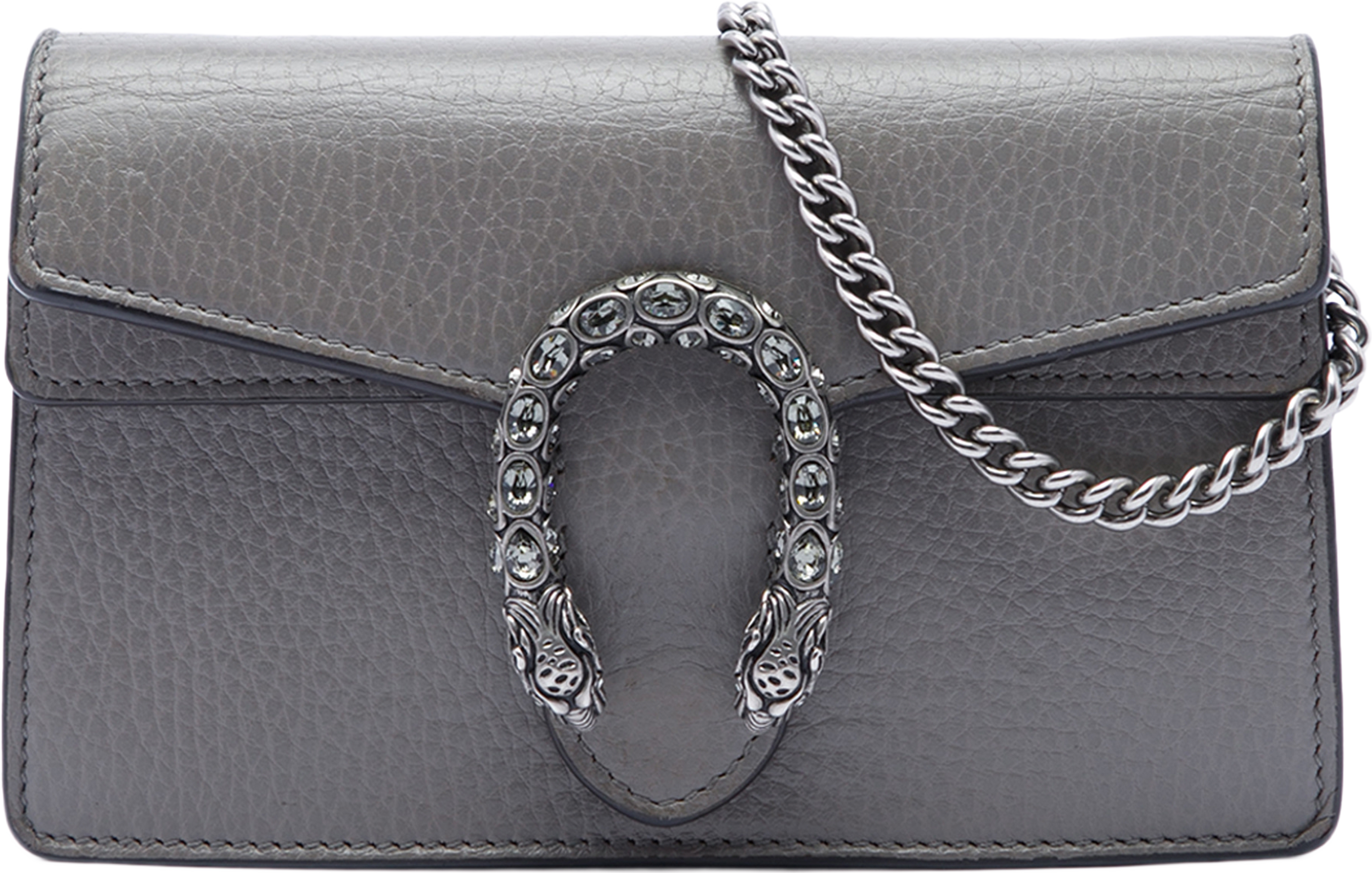 Gucci Mini Calfskin Dionysus Crossbody, från Luxclusif, i färgen gray. Klicka för att öppna bilden i stort format